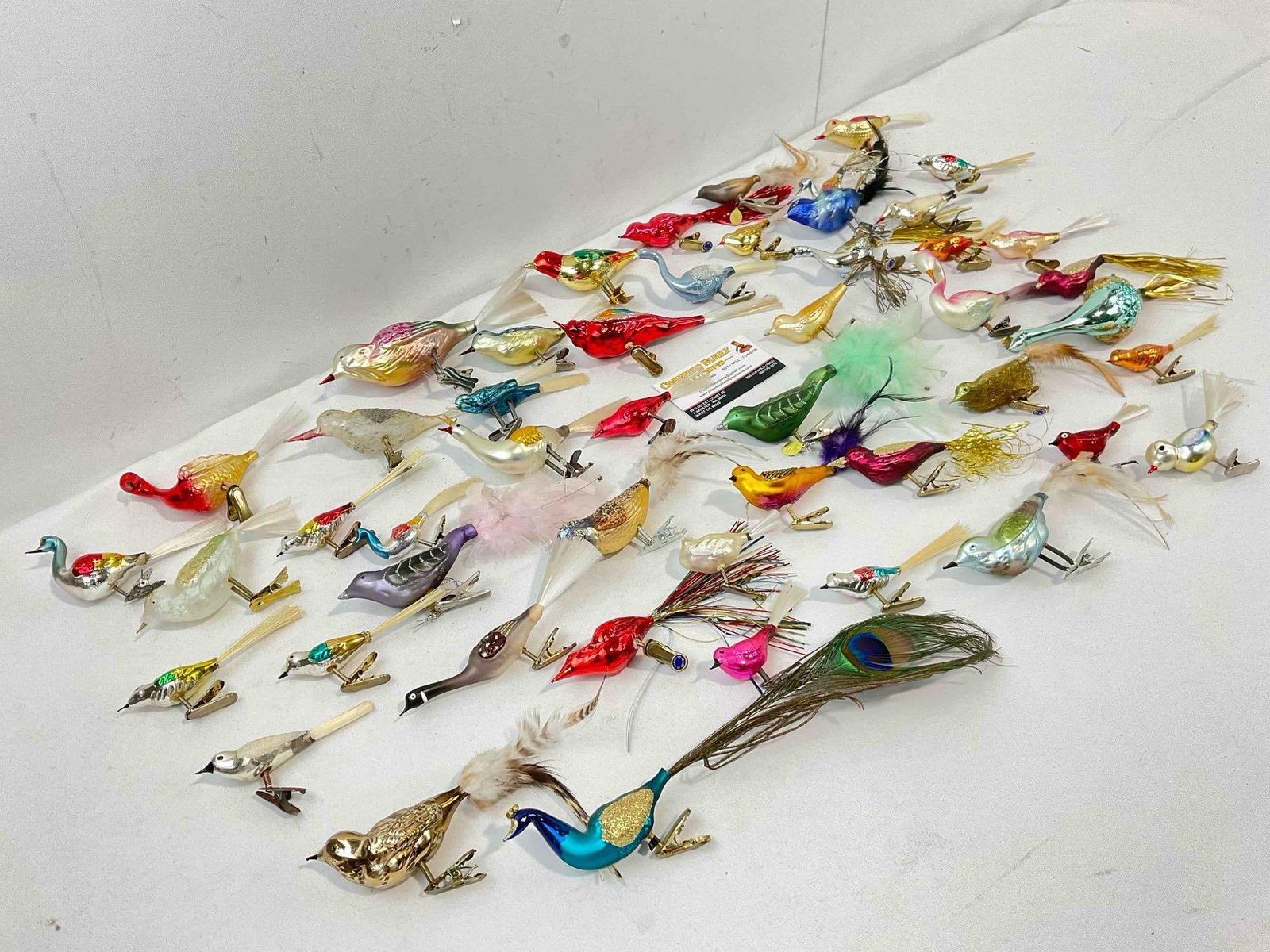 40+ pcs Vintage Charming Glass & Metal Bird Clip On Christmas Ornaments, incl. Real Feathers. - 6