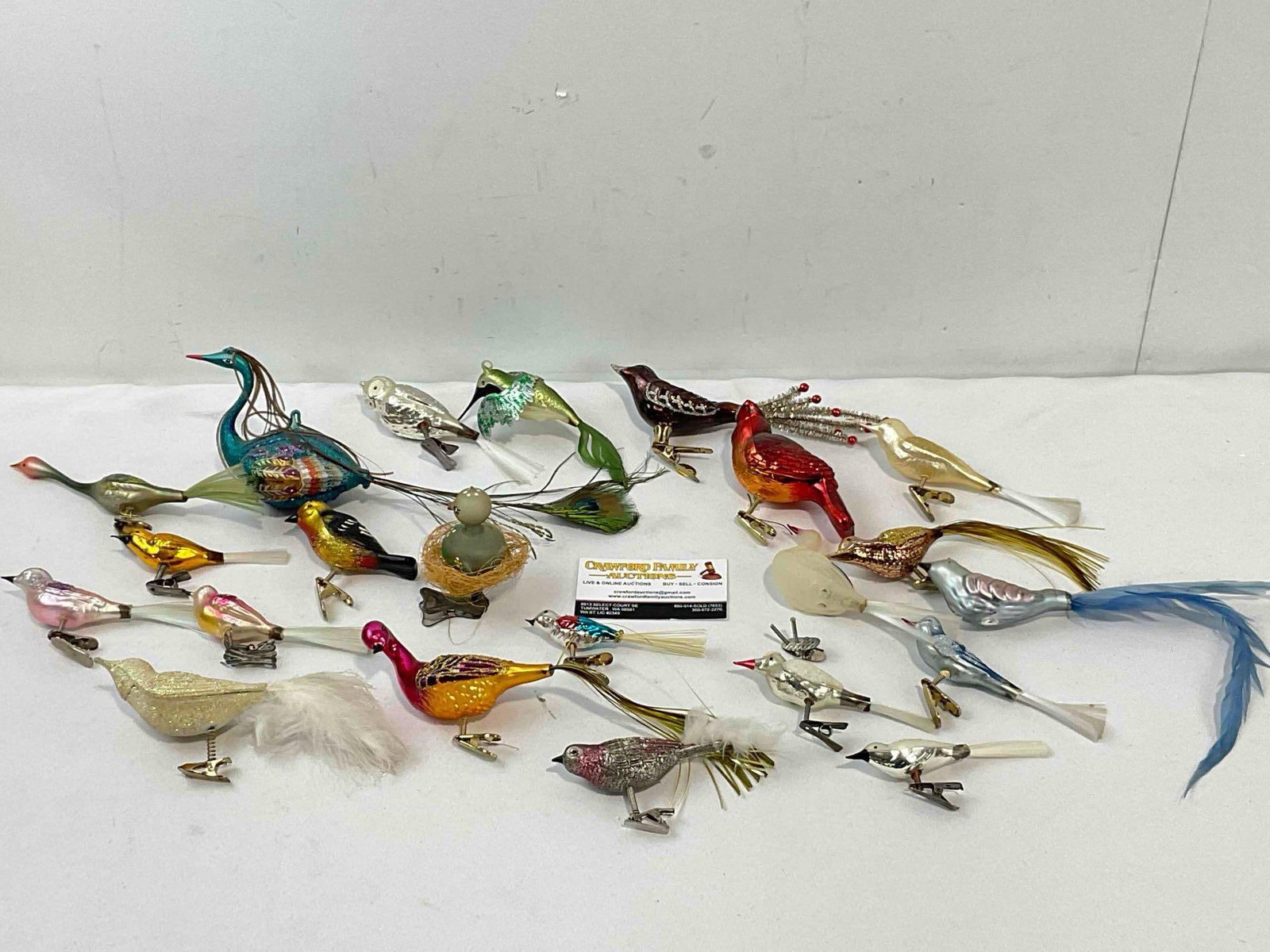 22 pcs Vintage Glass & Metal Clip On Bird Christmas Ornaments. Fair Condition. See pics.: 22 pcs Vintage Glass & Metal Clip On Bird Christmas Ornaments. Fair Condition. One has lost its clip (included, could be repaired), minor wear indicative of age and use, otherwise look to be in
