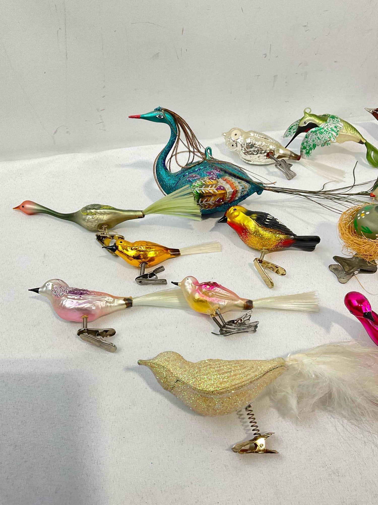 22 pcs Vintage Glass & Metal Clip On Bird Christmas Ornaments. Fair Condition. See pics. - 2