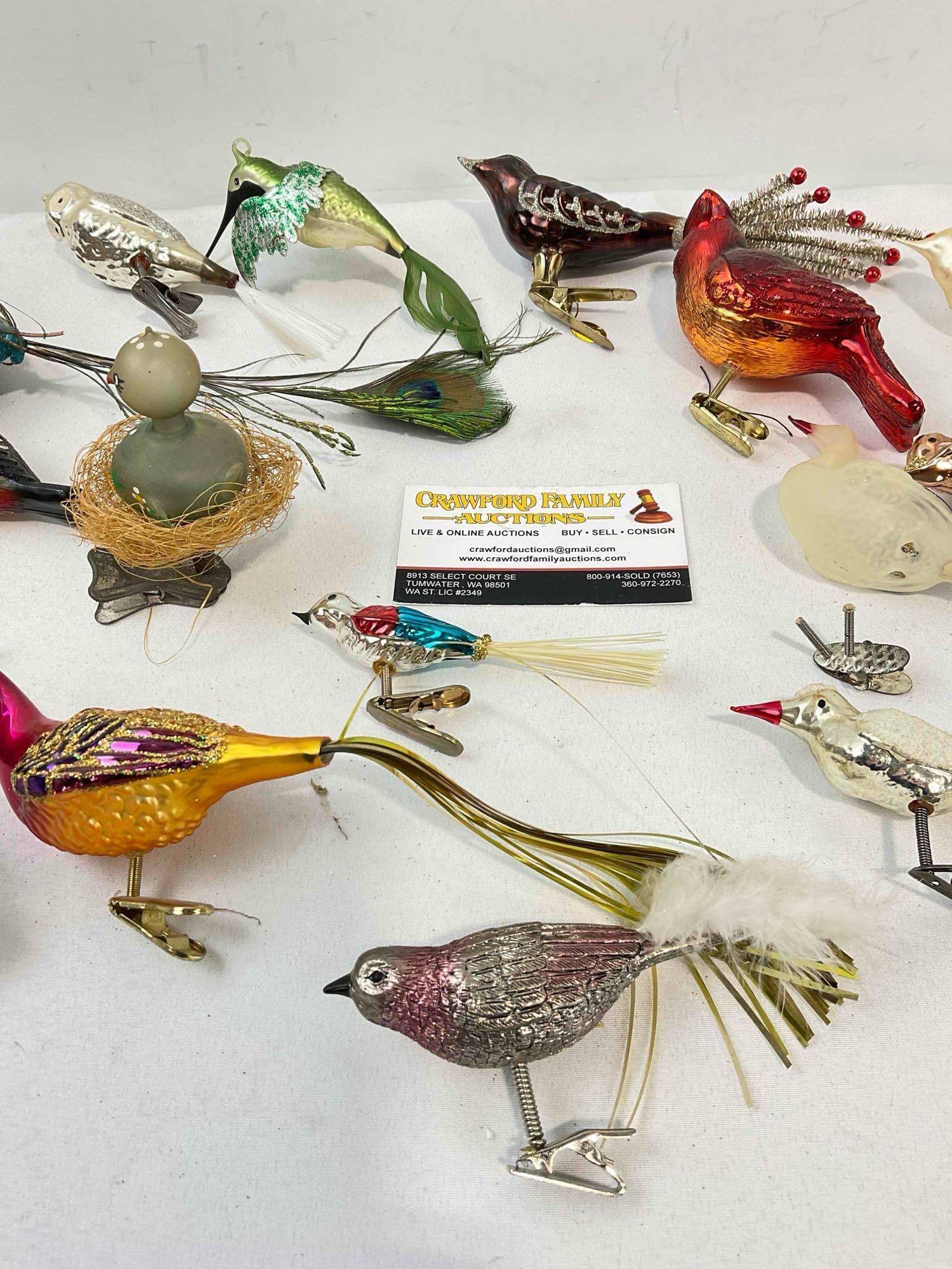 22 pcs Vintage Glass & Metal Clip On Bird Christmas Ornaments. Fair Condition. See pics. - 3