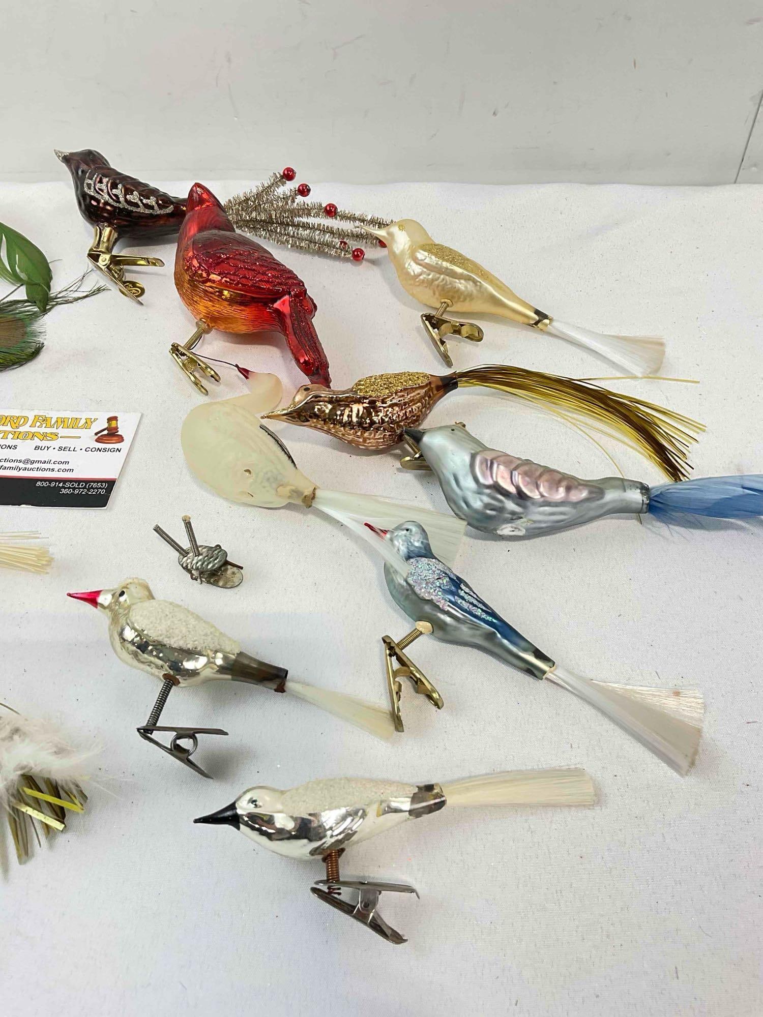 22 pcs Vintage Glass & Metal Clip On Bird Christmas Ornaments. Fair Condition. See pics. - 4