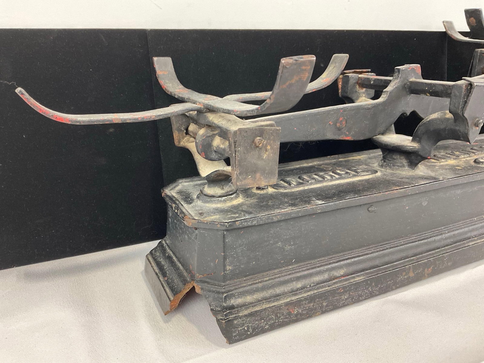 Early 20th Century Cast Iron Scale, Force 10 Kilos, one tine broken off, 9h x 21w x 10d inches - 3