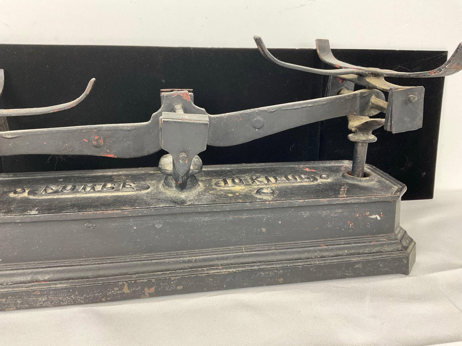 Early 20th Century Cast Iron Scale, Force 10 Kilos, one tine broken off, 9h x 21w x 10d inches - 4