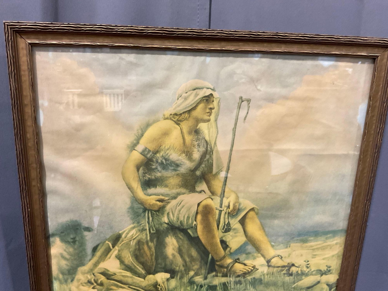 Framed Print of David the Shepherd by artist Harold Copping, 26h x 20w inches - 2