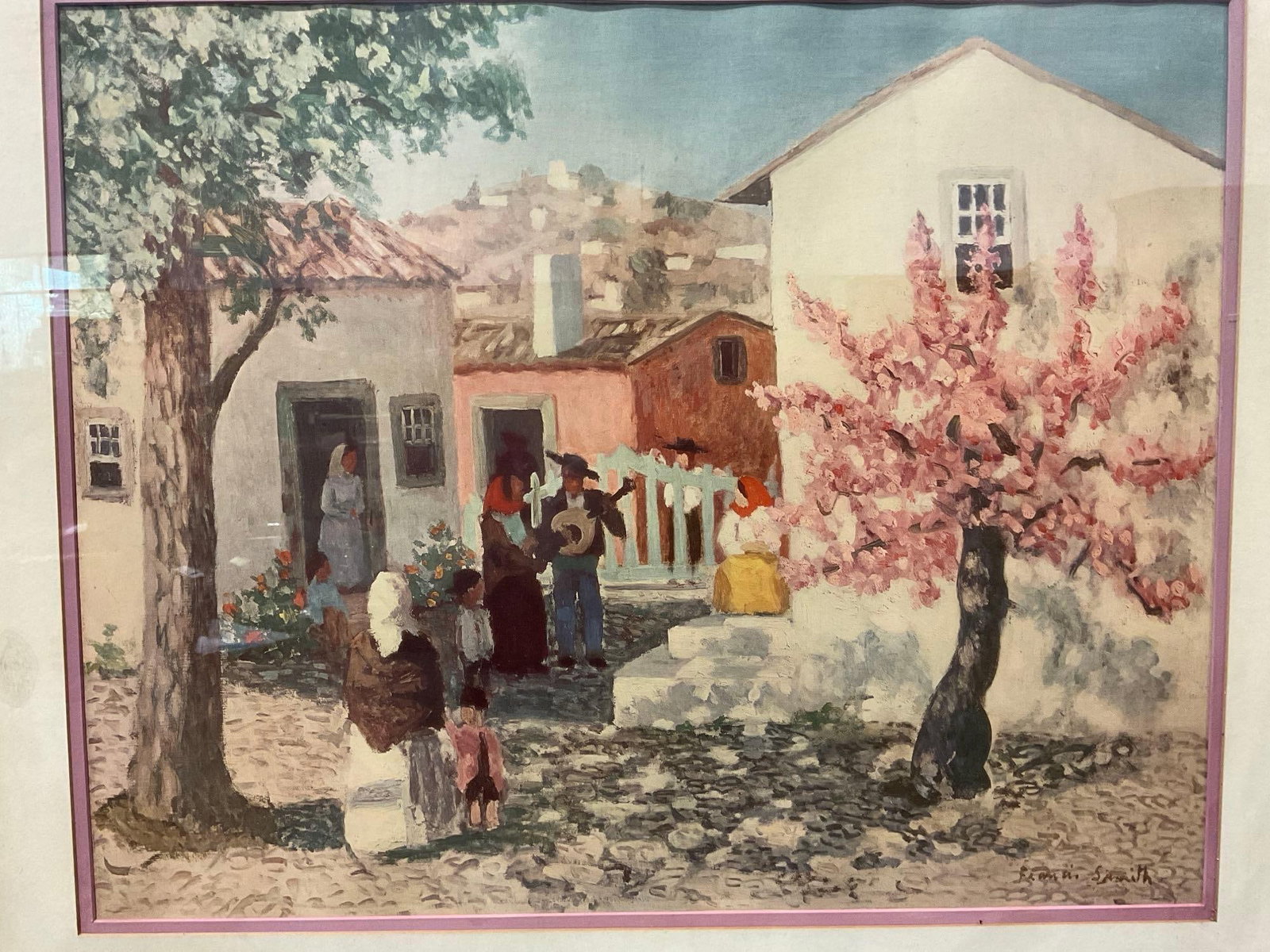 Framed Litho titled Portuguese Village - The Guitarist by F. Smith, 27h x 30w x 3d inches - 2