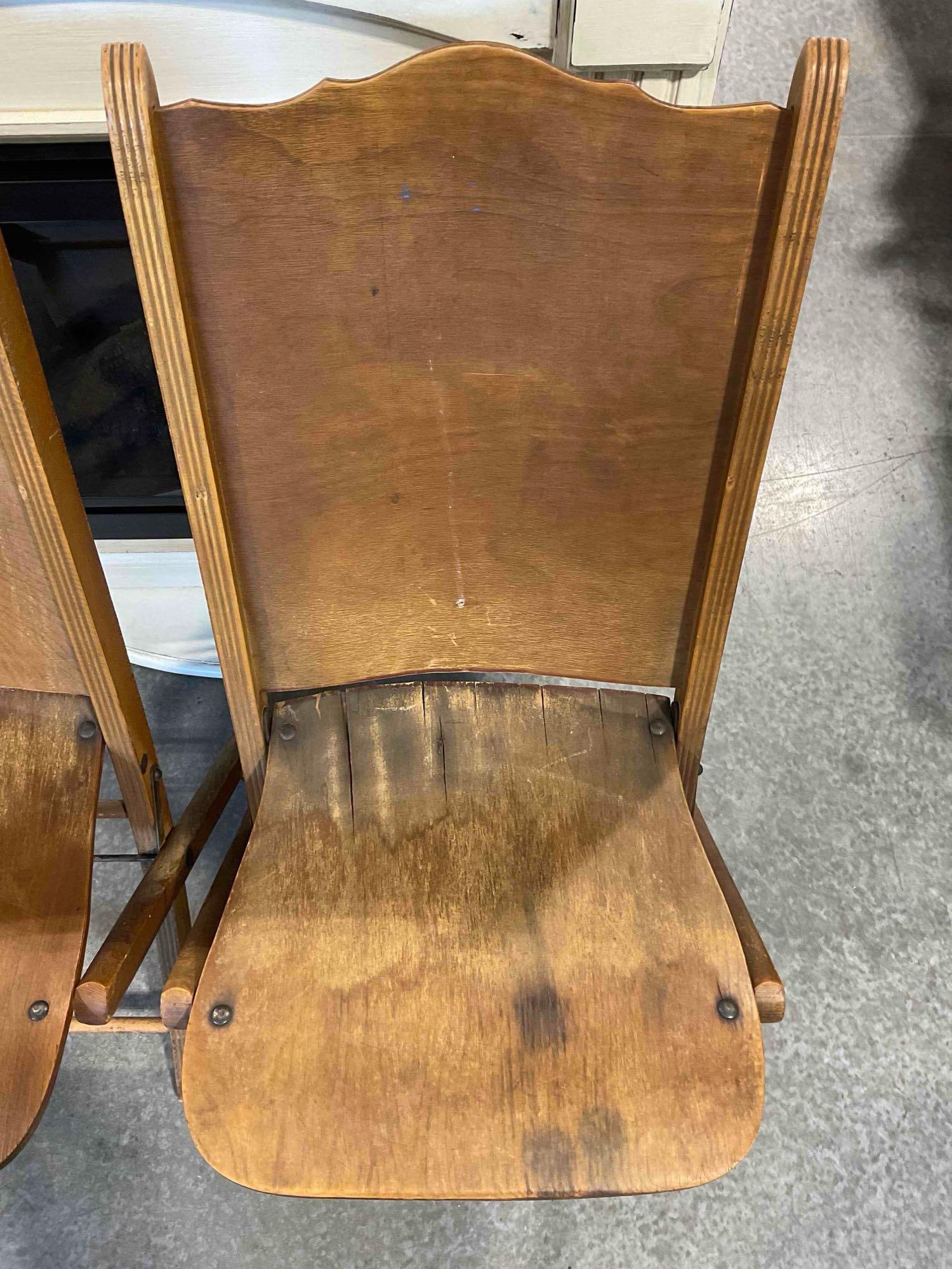Pair of Vintage Maple Veneer Folding Chairs from the Woman's Club of Olympia. As Is Condition. - 4