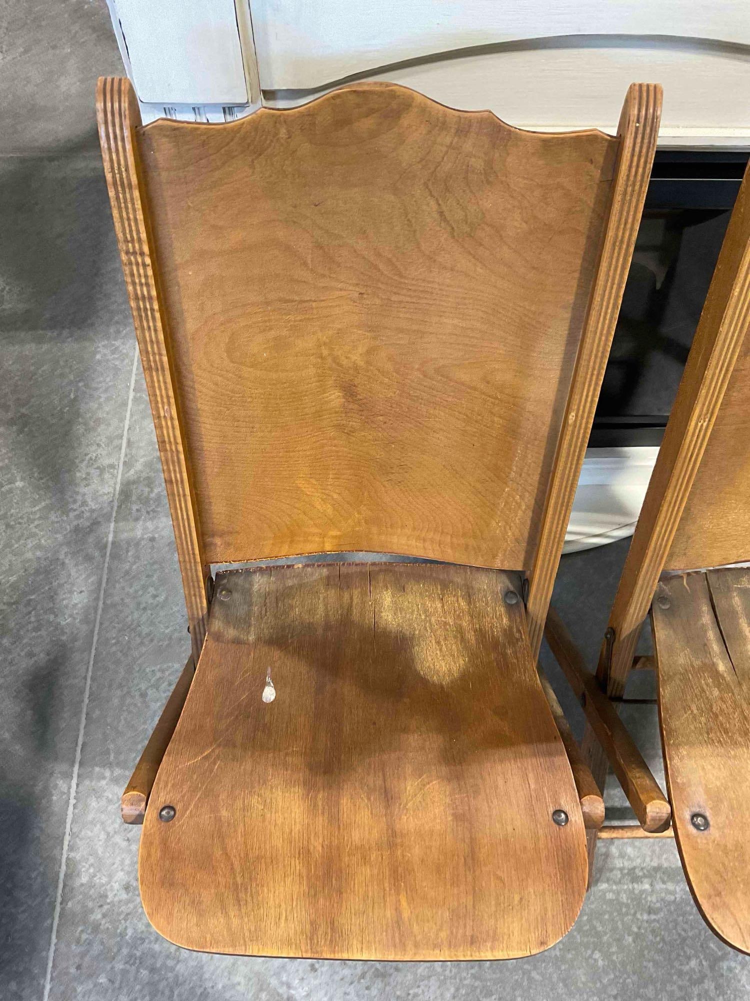 Pair of Vintage Maple Veneer Folding Chairs from the Woman's Club of Olympia. As Is Condition. - 5