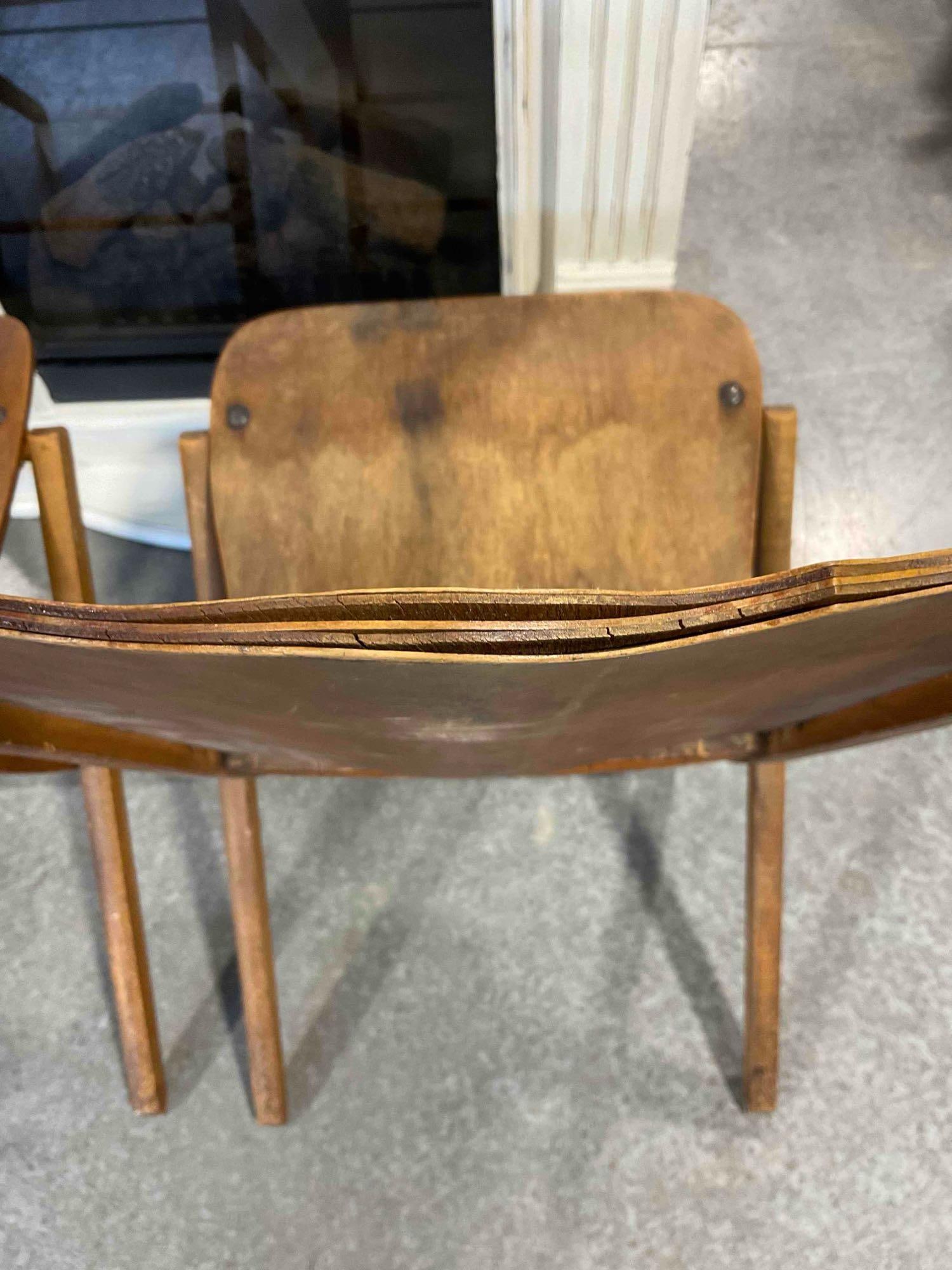 Pair of Vintage Maple Veneer Folding Chairs from the Woman's Club of Olympia. As Is Condition. - 8