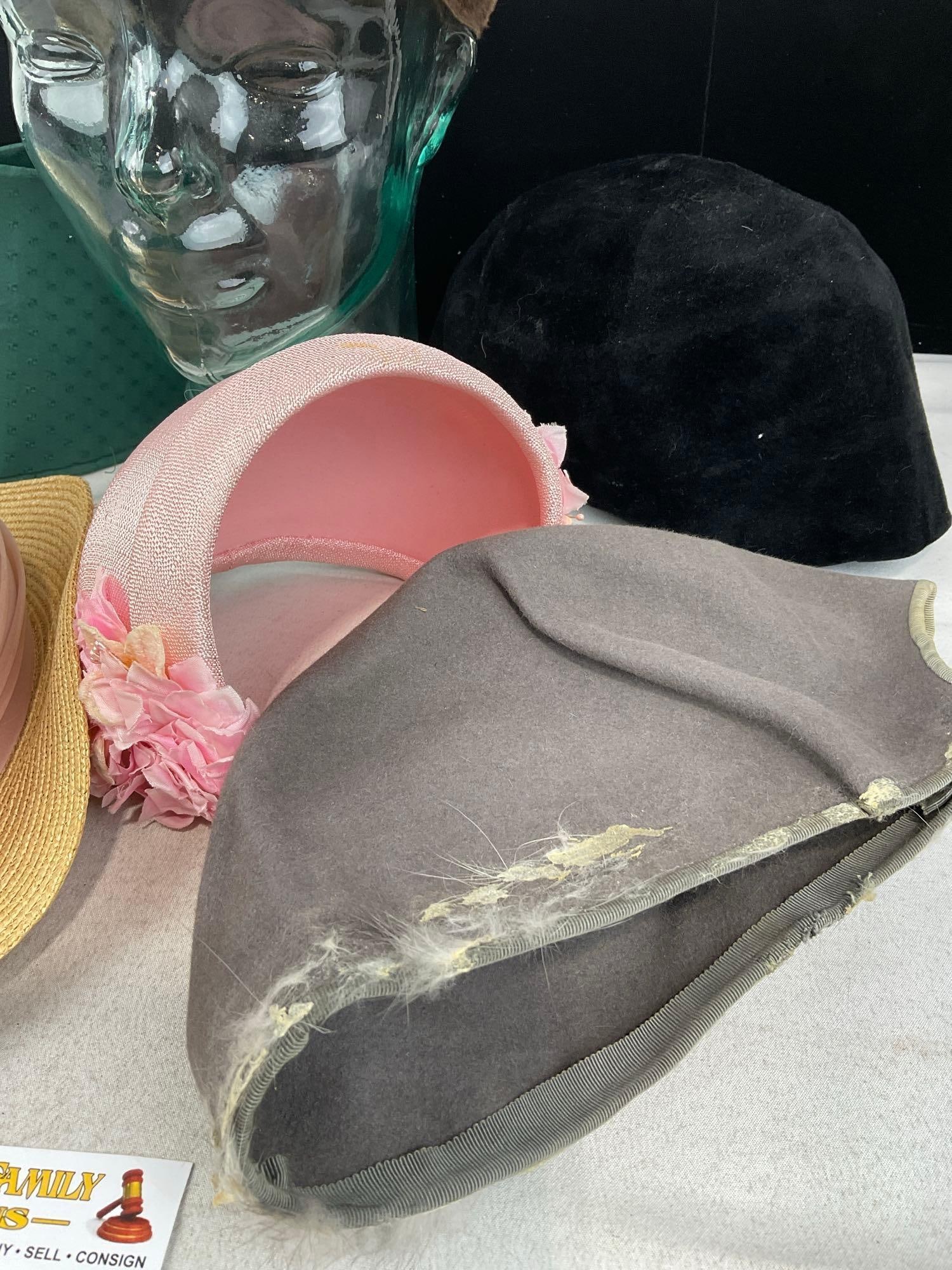Collection of 7 Hats, 40s-50s style, Fascinator, Pillbox style, Fur Cloche, Felt/Velour - 3