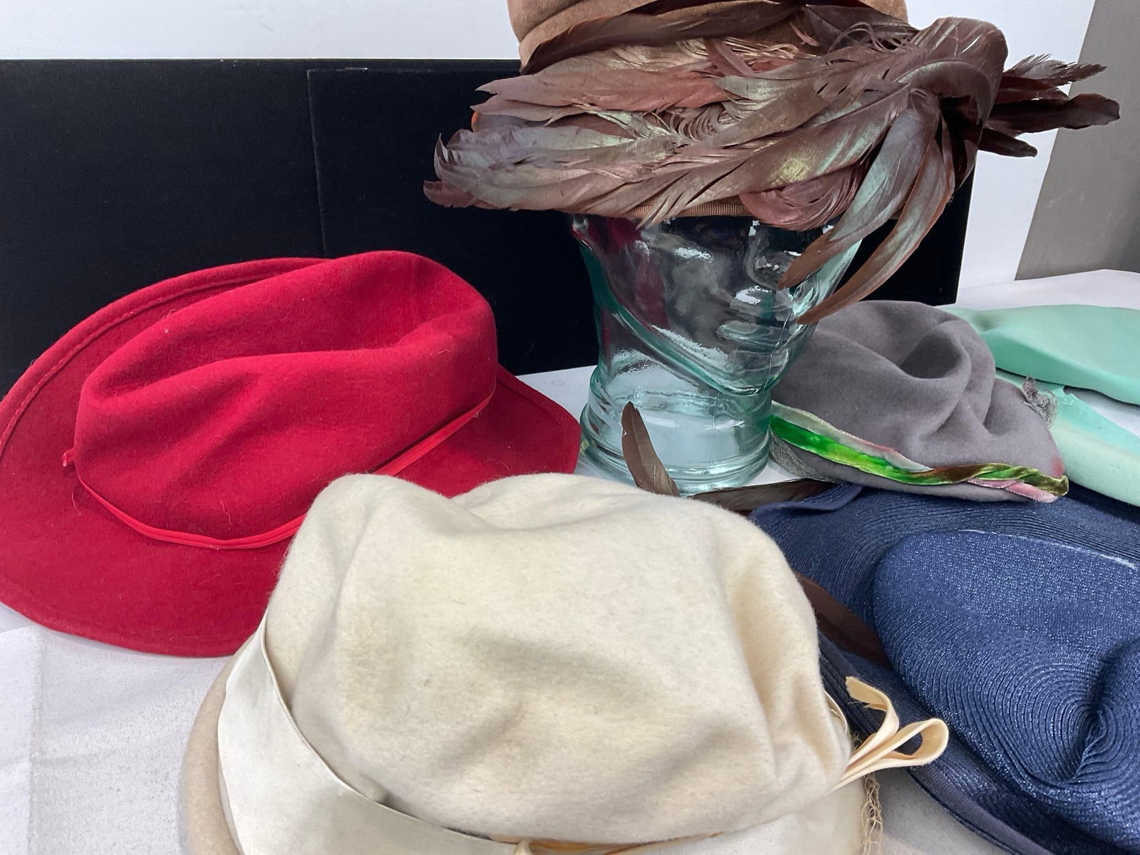 Collection of 6 Hats, Pheasant Feather Bucket Hat, Pale Blue Fedora, Cloche Style & more - 3