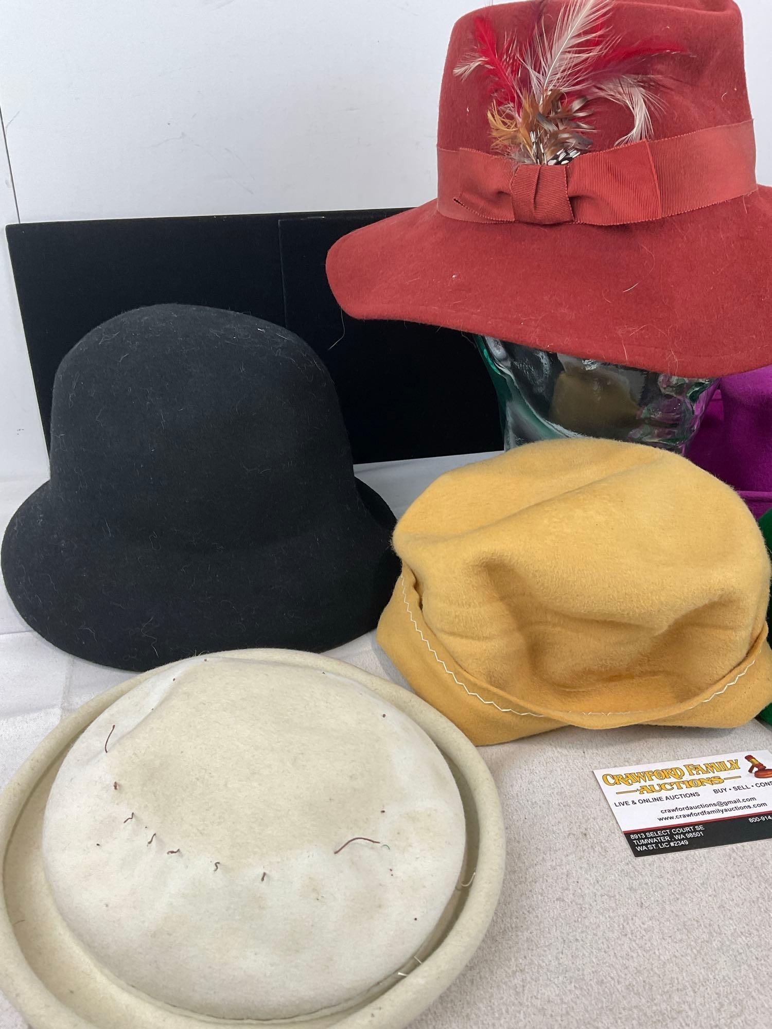 Collection of 40s-50s Felt & Velour Hats, Molded Fedora Cloches, Bucket Hats & more - 2