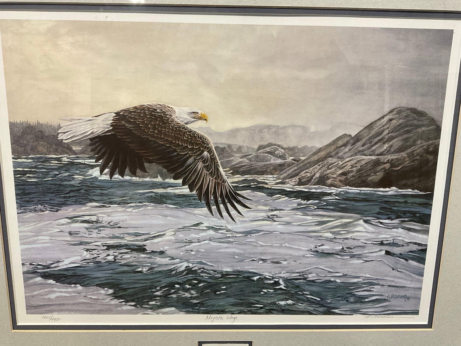 Framed Litho signed & #d 1451/4950 titled Majestic Wing by Marten Visseiz, 23x27 inches - 2