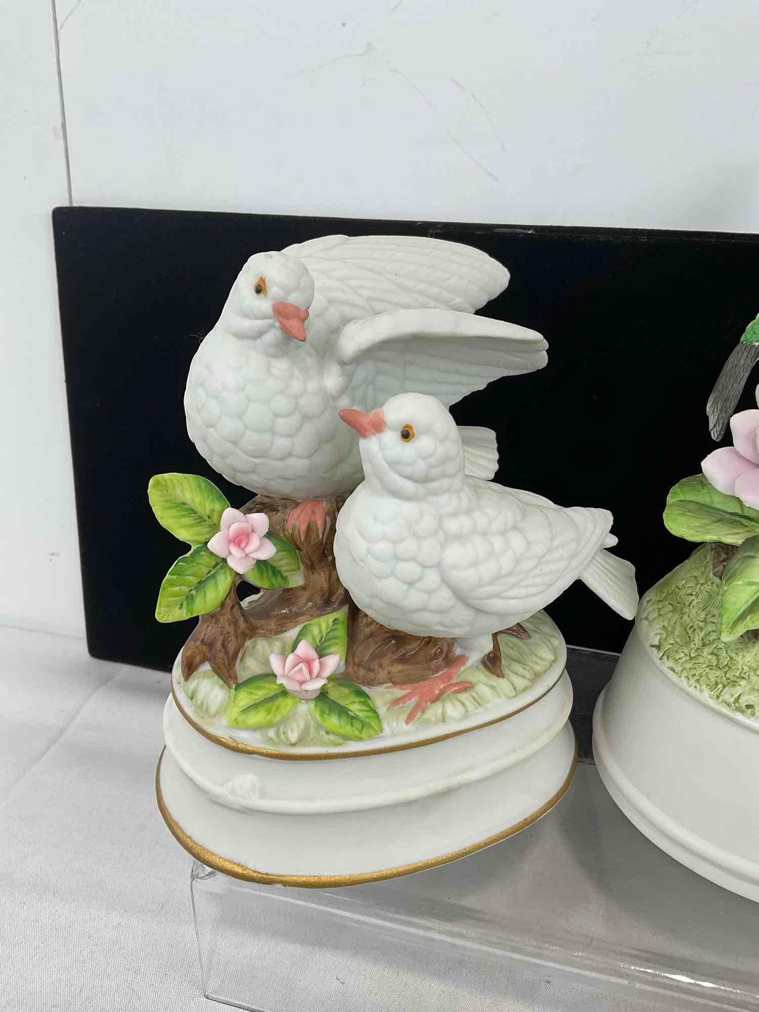 3 Bisque Porcelain Bird Music Boxes, Towle, Schmid, Doves, Hummingbirds, Geese - 2