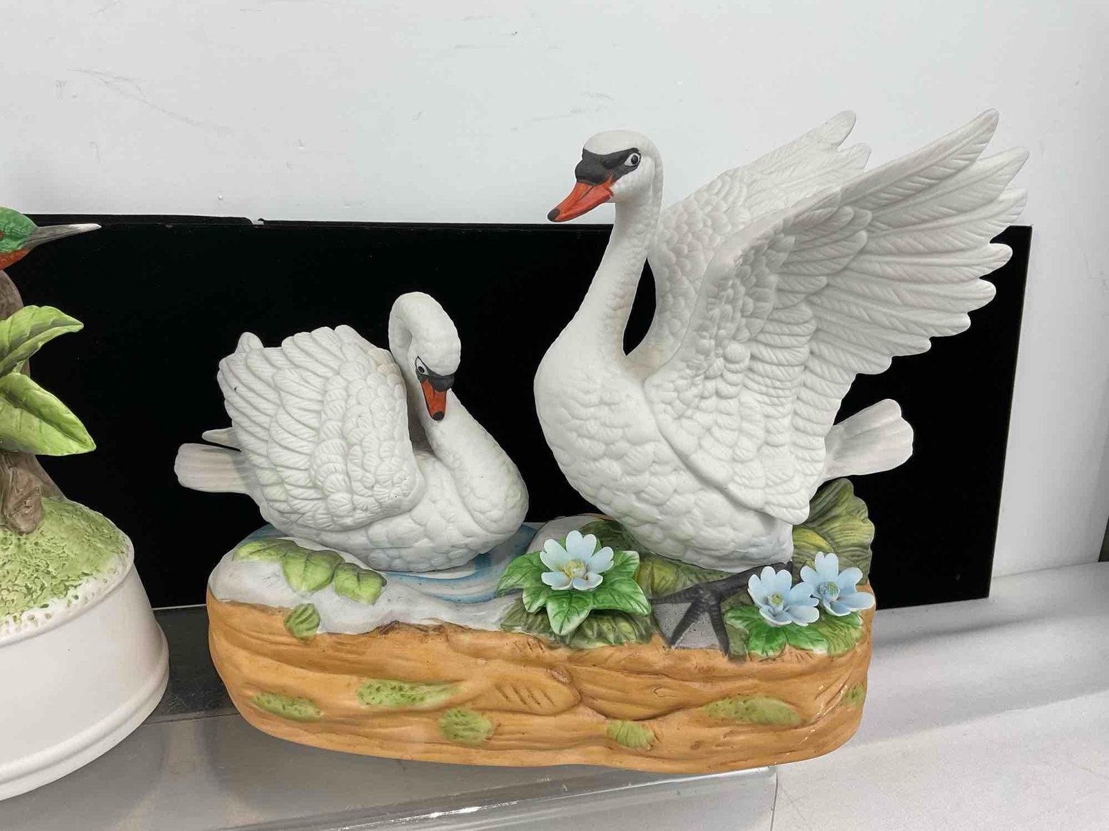 3 Bisque Porcelain Bird Music Boxes, Towle, Schmid, Doves, Hummingbirds, Geese - 3
