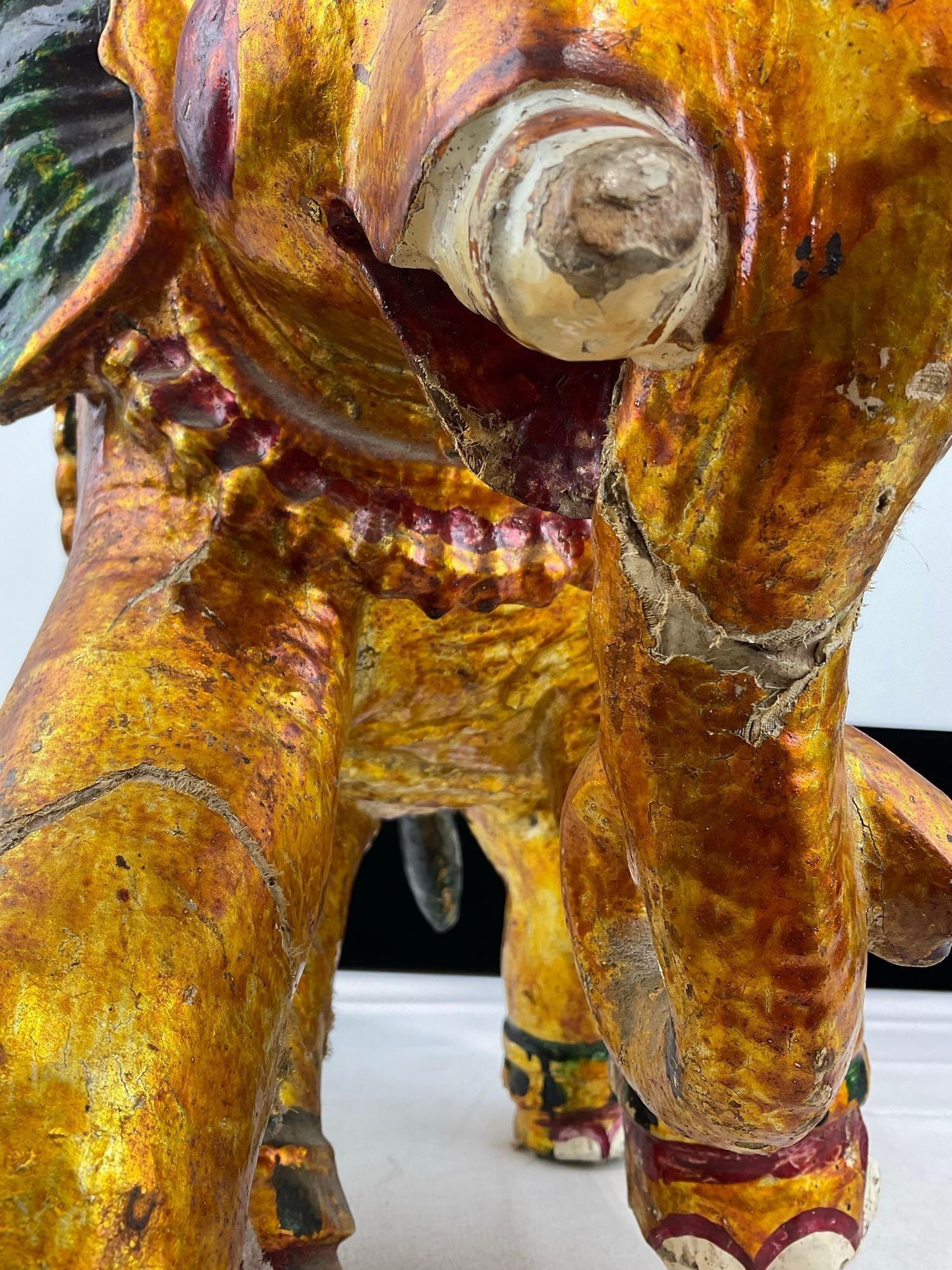 Large Plaster Indian Elephant Sculpture, gilt finish & handpainted, shows wear, 18x18x11 inches - 7