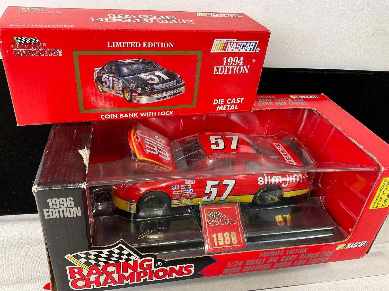 Racing Champions Diecast Car, 1994 Coin Bank, 2x 1:24 Scale Stock Car Replicas - 3