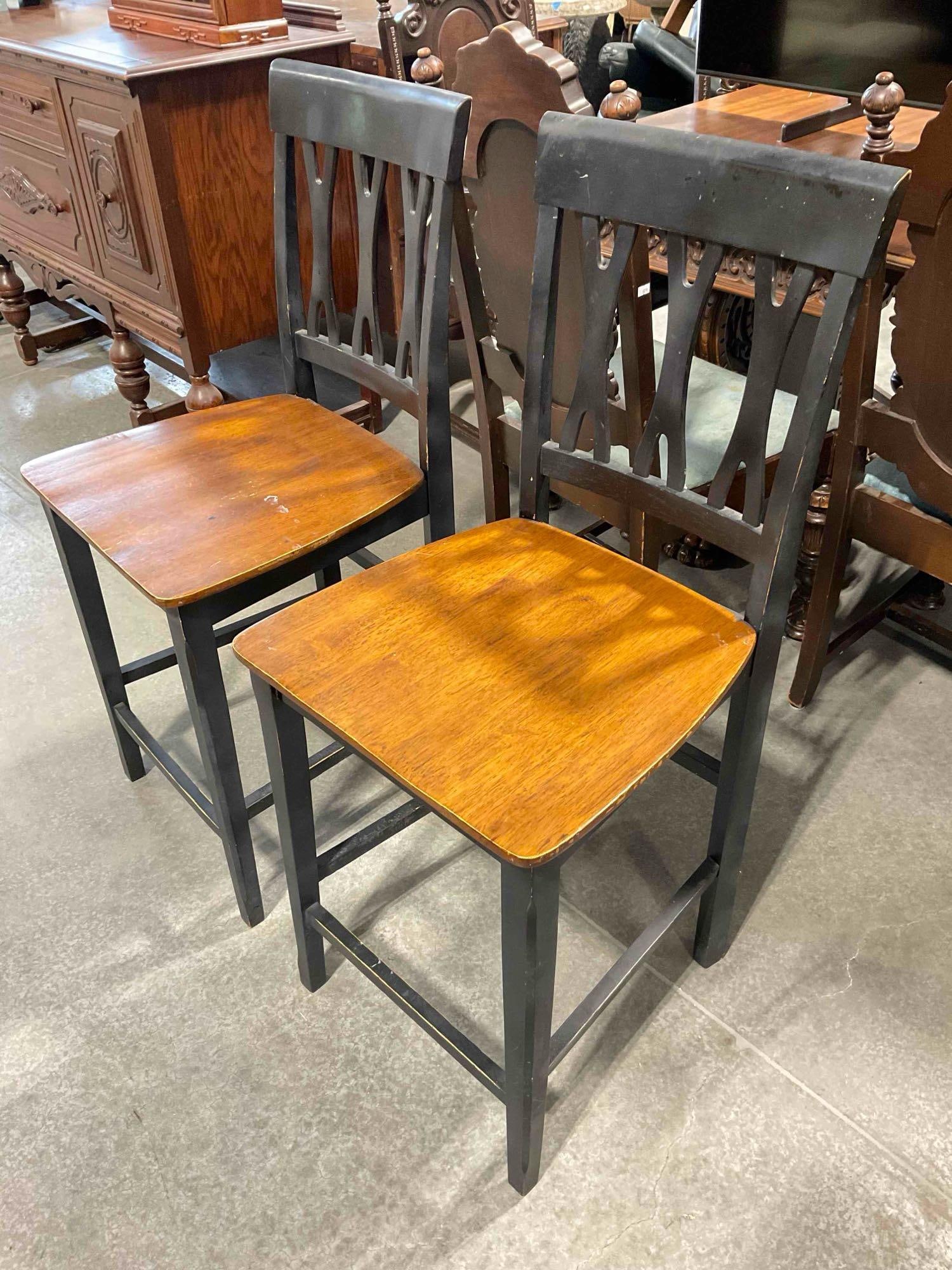 Pair of Modern Two-Toned Black & Cherry Wood Finish Dining Room Chairs. Fair Condition. - 2