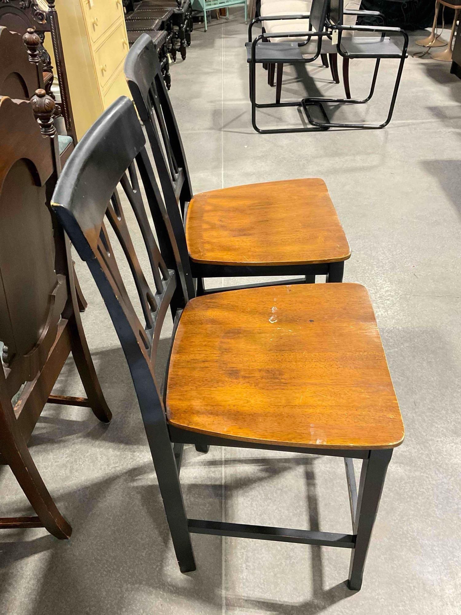 Pair of Modern Two-Toned Black & Cherry Wood Finish Dining Room Chairs. Fair Condition. - 3