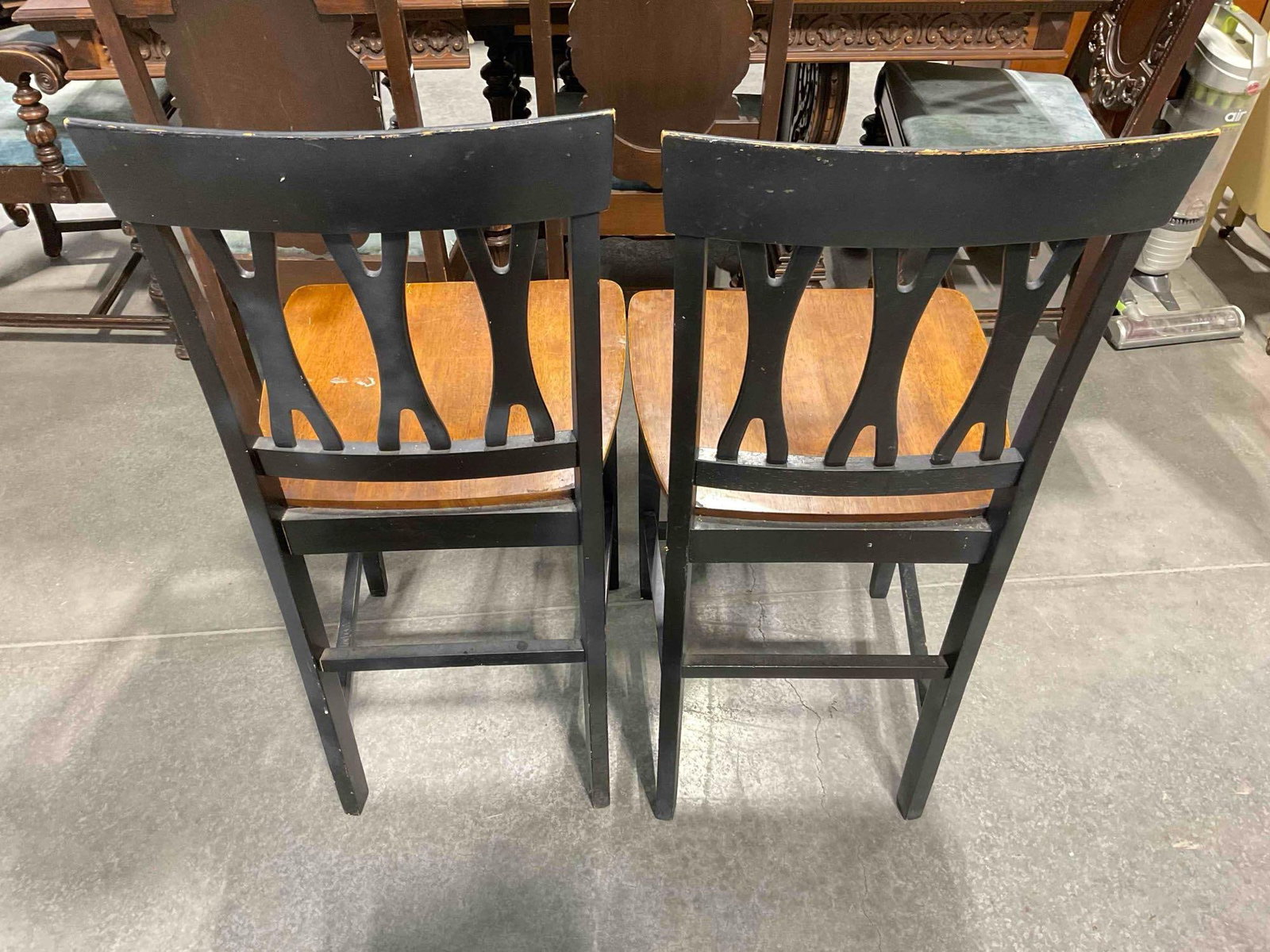 Pair of Modern Two-Toned Black & Cherry Wood Finish Dining Room Chairs. Fair Condition. - 7