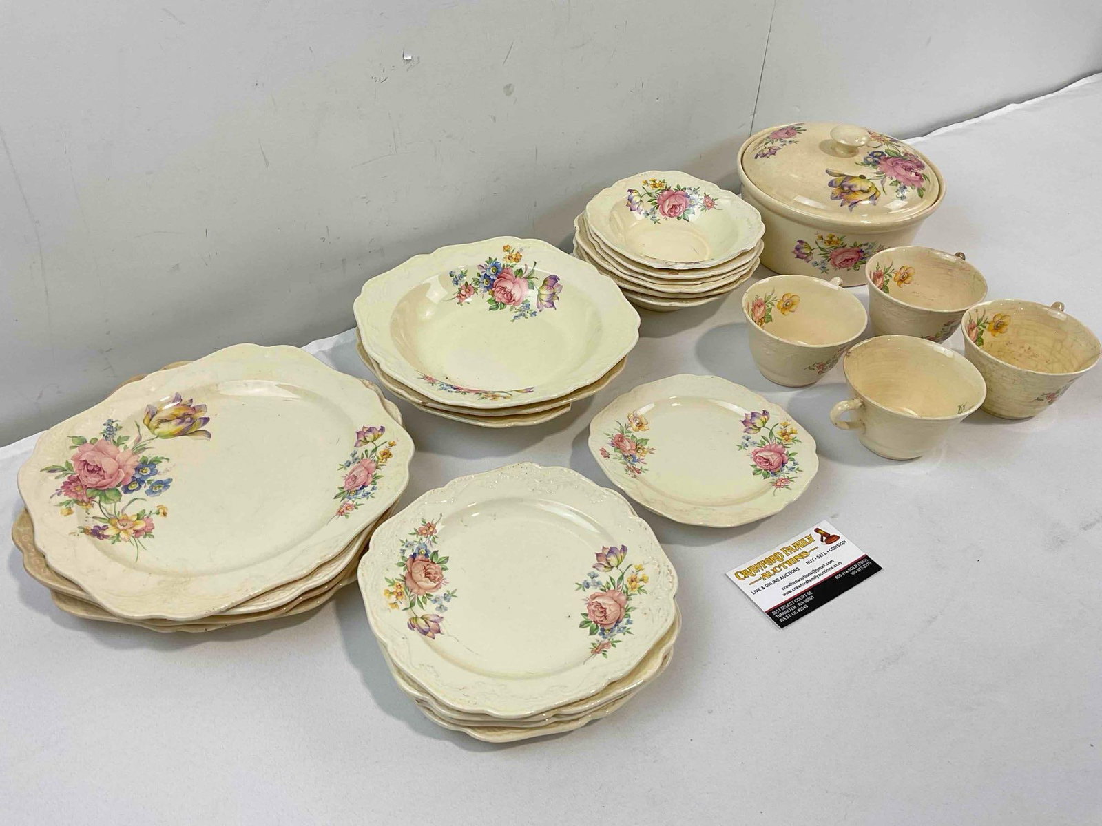 24 pcs Vintage Papoco Cream Ceramic Dishes w/ Floral Pattern. As Is Condition. See pics. - 2