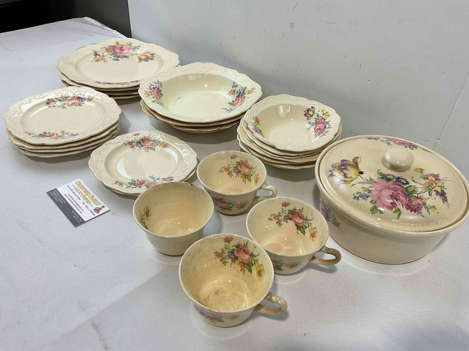 24 pcs Vintage Papoco Cream Ceramic Dishes w/ Floral Pattern. As Is Condition. See pics. - 3