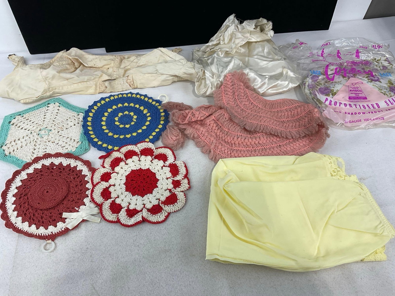 Variety of Handmade Pan Holders, Air Force Pillow Case, Black/White Ornate Embroidery & more - 7