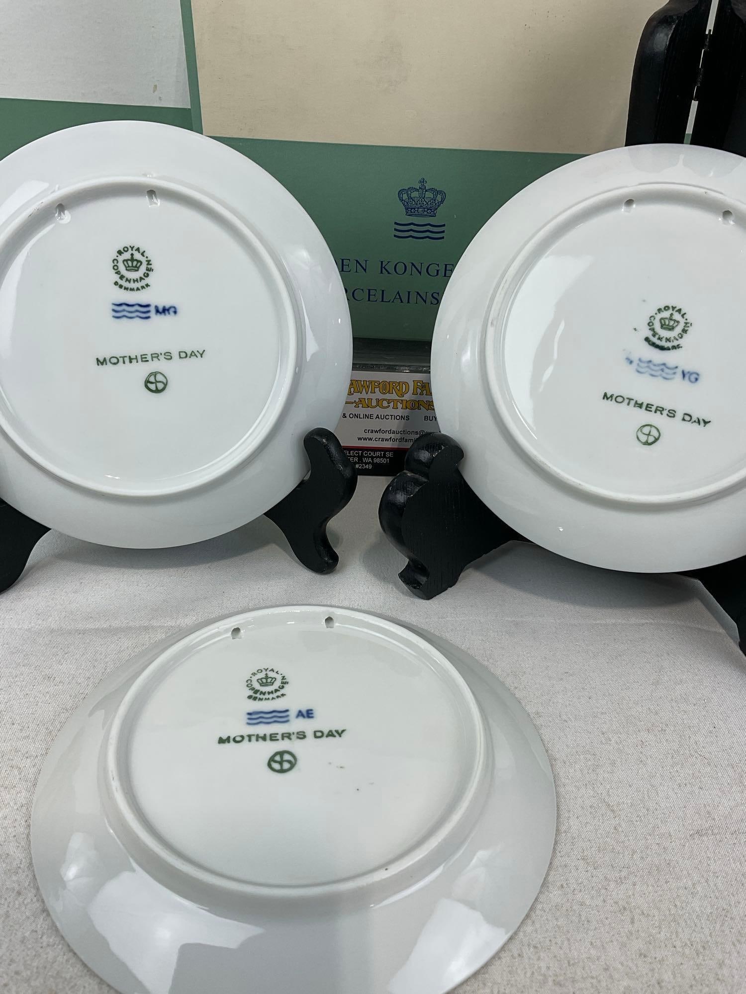 3 Blue & White Royal Copenhagen Mothers Day Porcelain Plates, 1979-1981 w/original boxes, - 4