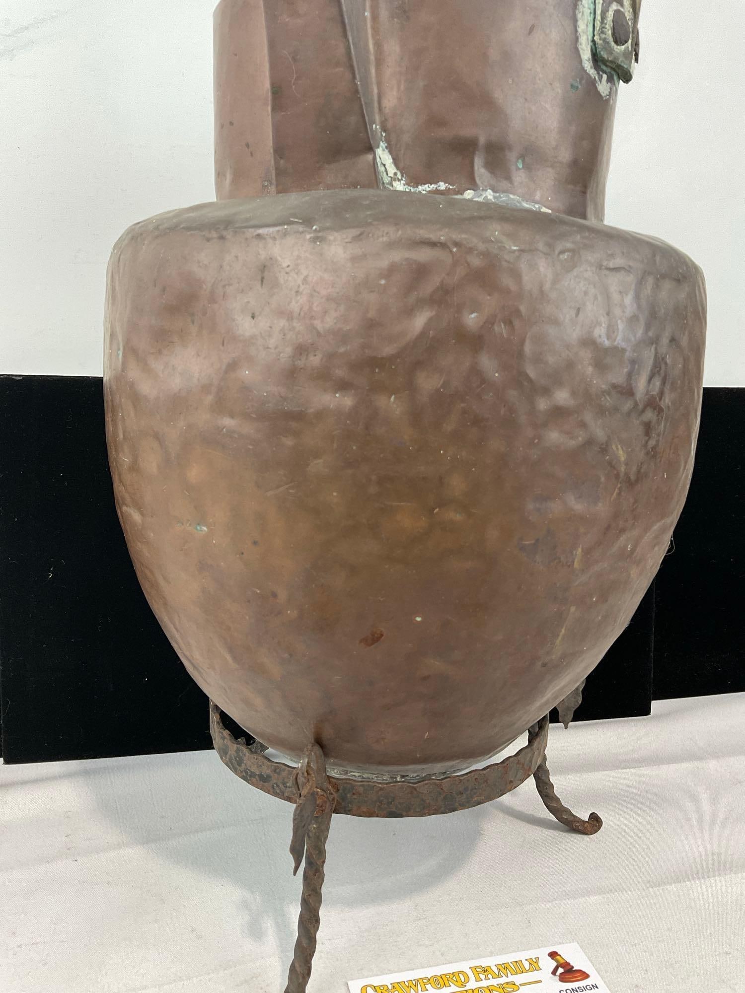 Hand-Hammered Copper Water Vessel, Riveted Brass Handle w/Iron Stand, 19x9x9 inches - 3