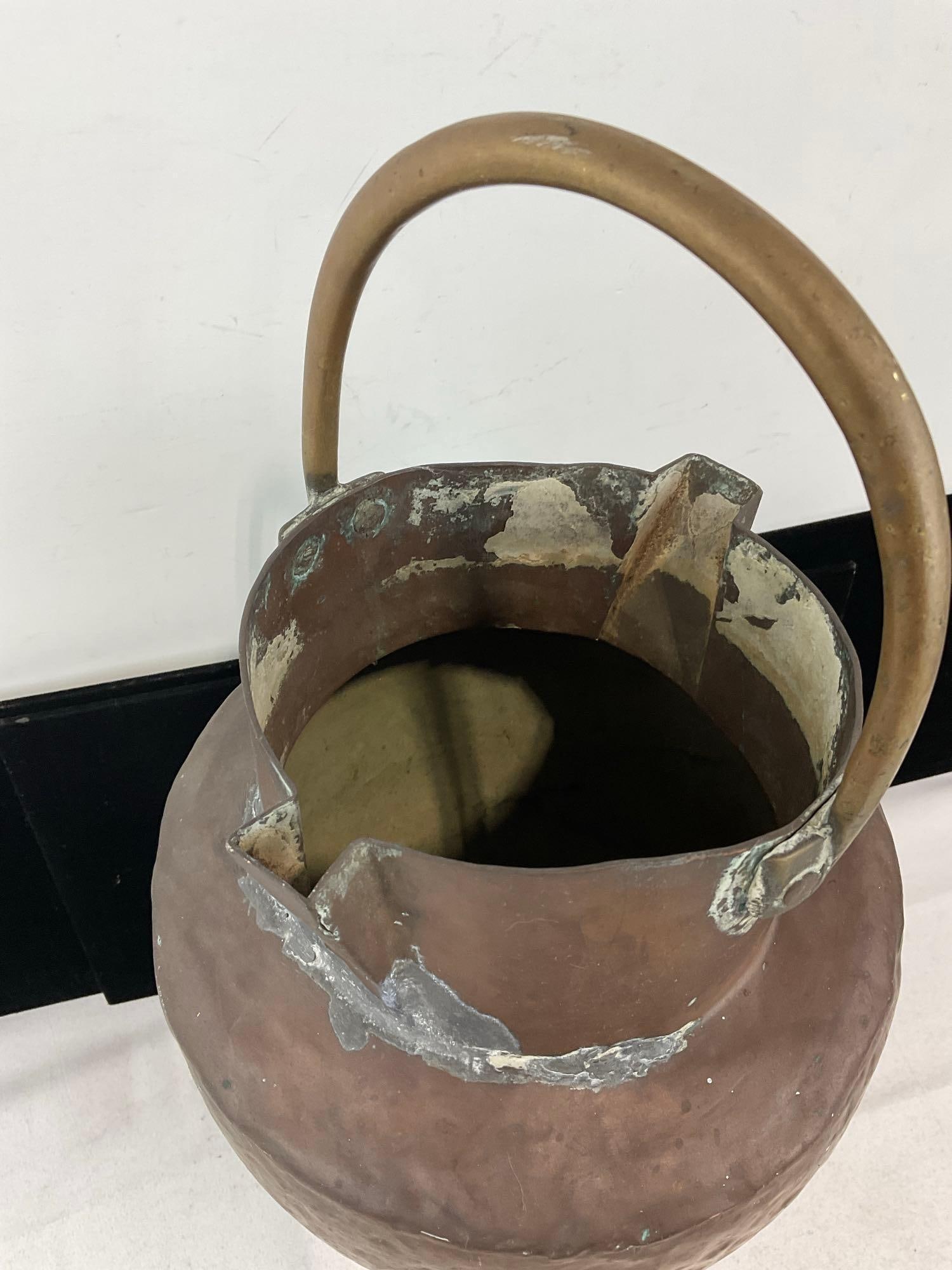 Hand-Hammered Copper Water Vessel, Riveted Brass Handle w/Iron Stand, 19x9x9 inches - 5