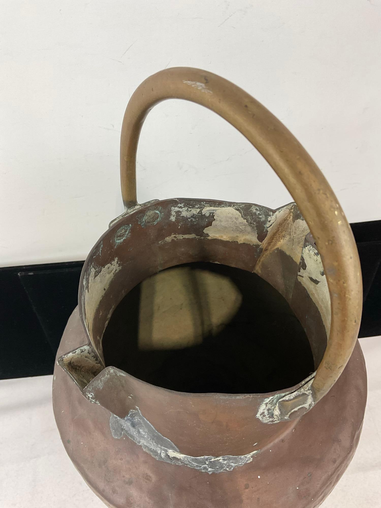 Hand-Hammered Copper Water Vessel, Riveted Brass Handle w/Iron Stand, 19x9x9 inches - 6