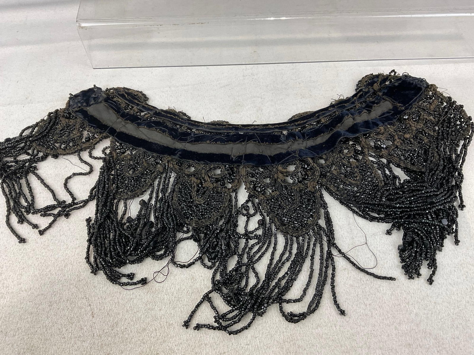 Antique Victorian Black Velvet & Jet Black Beaded Collar - 4