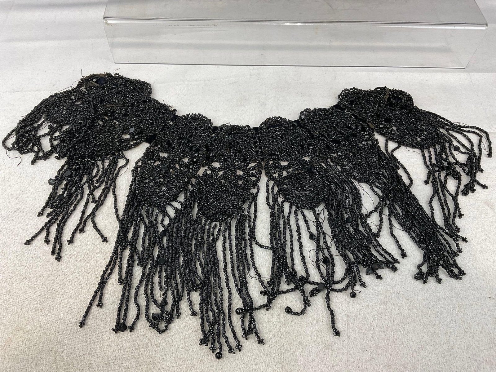 Antique Victorian Black Velvet & Jet Black Beaded Collar - 5