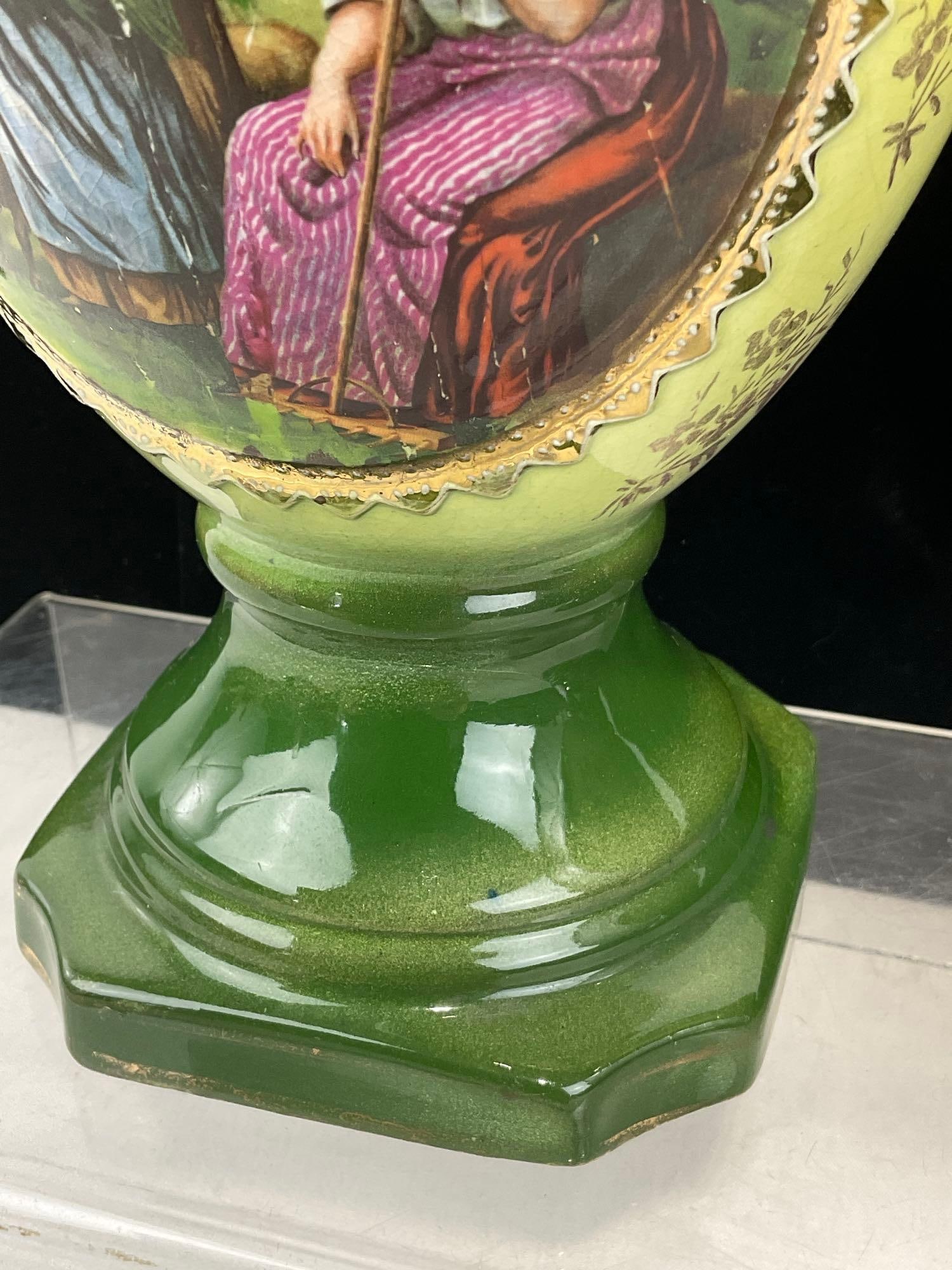 2 early 20th Century English AG Harley Jones Transferware Staffordshire Ceramic Mantel Vases - 4