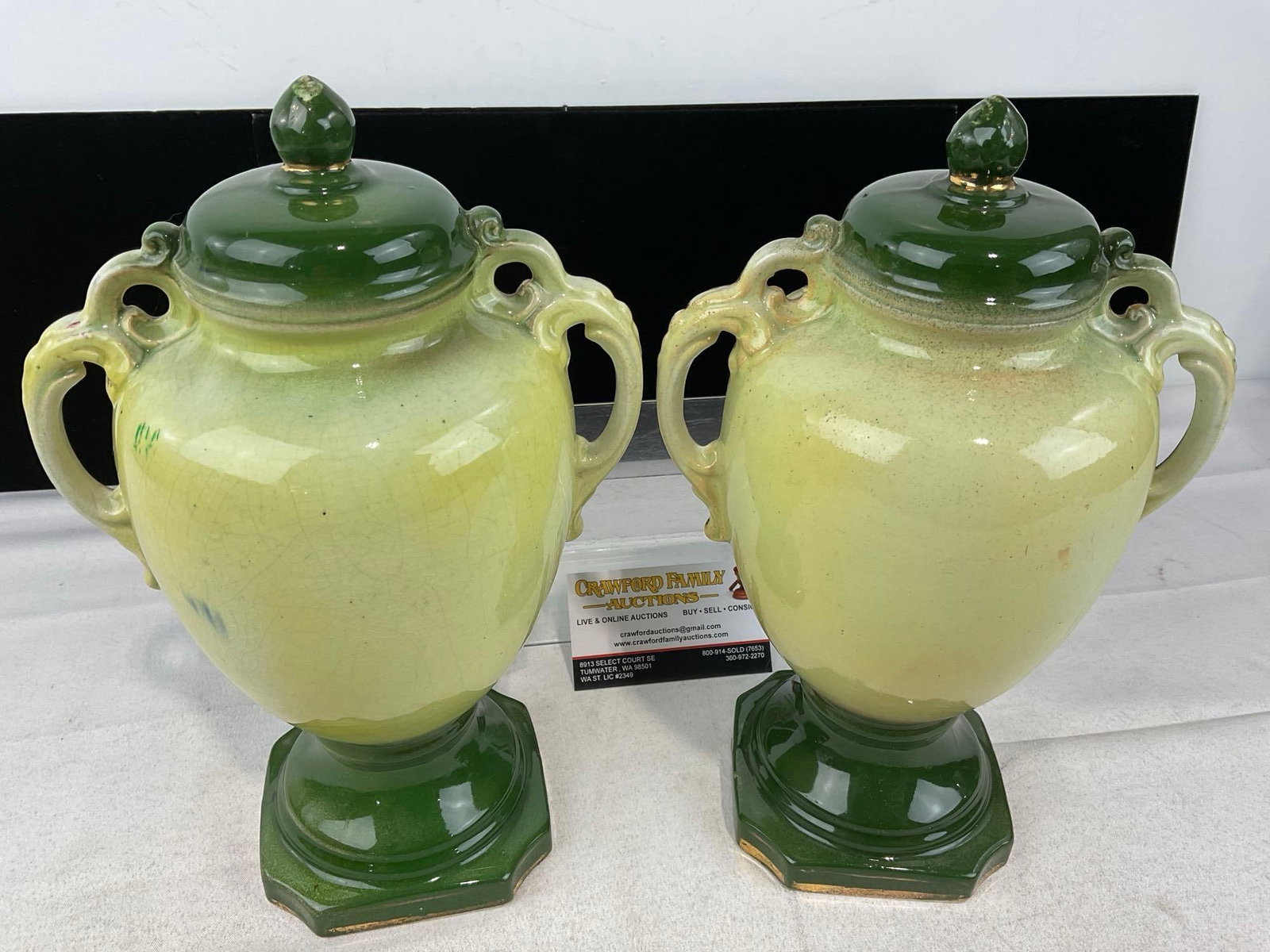 2 early 20th Century English AG Harley Jones Transferware Staffordshire Ceramic Mantel Vases - 8