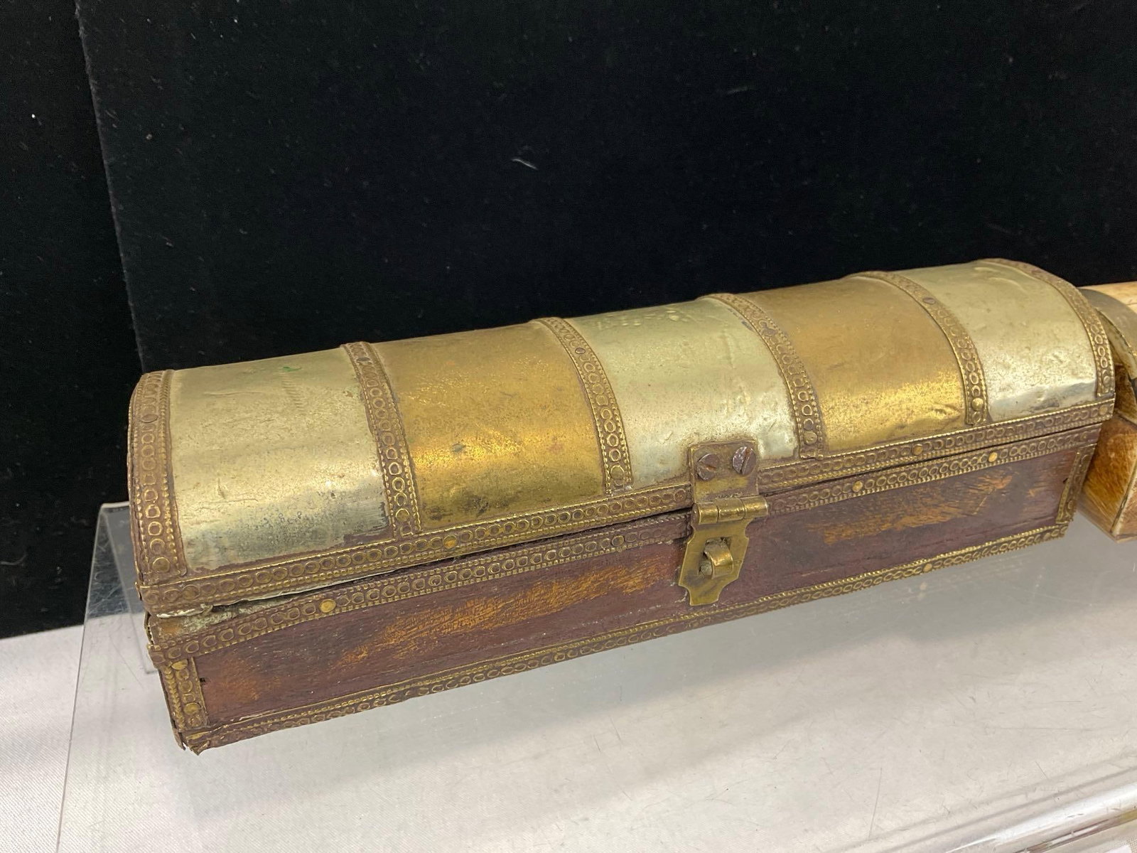 Antique Indian Stationery Boxes, Bone/Brass & Hardwood w/Brass & Steel bands, 8h x 5w x 4d inches - 2