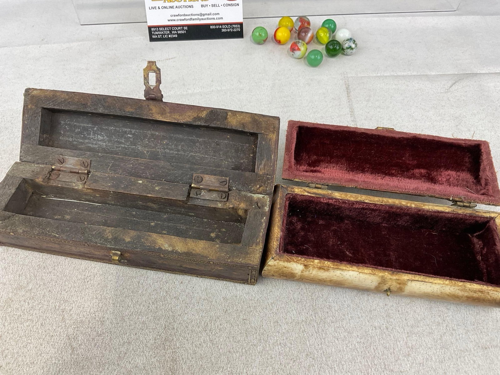 Antique Indian Stationery Boxes, Bone/Brass & Hardwood w/Brass & Steel bands, 8h x 5w x 4d inches - 6