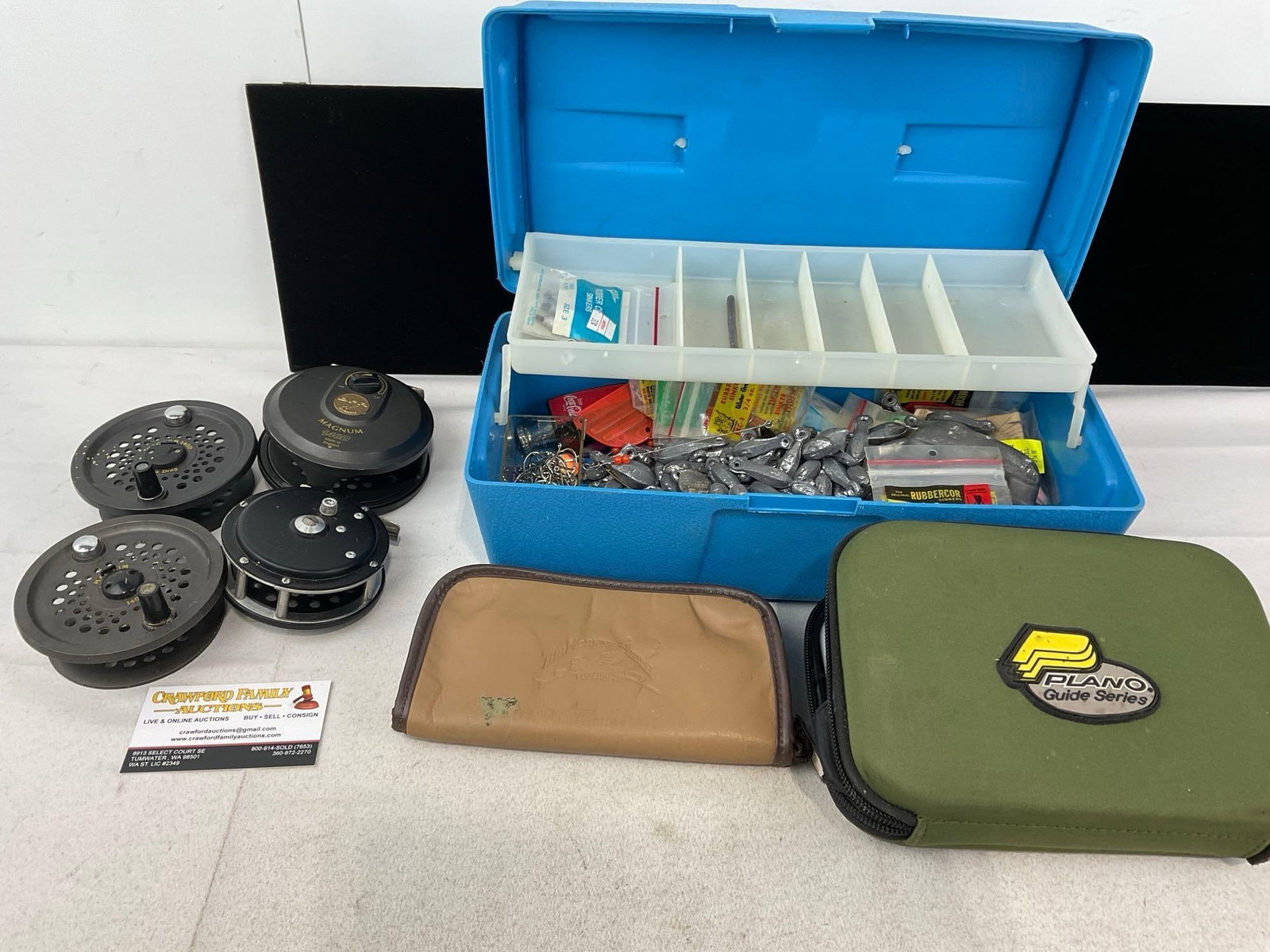 Magnum 1400 Reels, Fishing Tackle Box w/Cast Lead Weights, 2 Pouches of Flies (1 of 6)