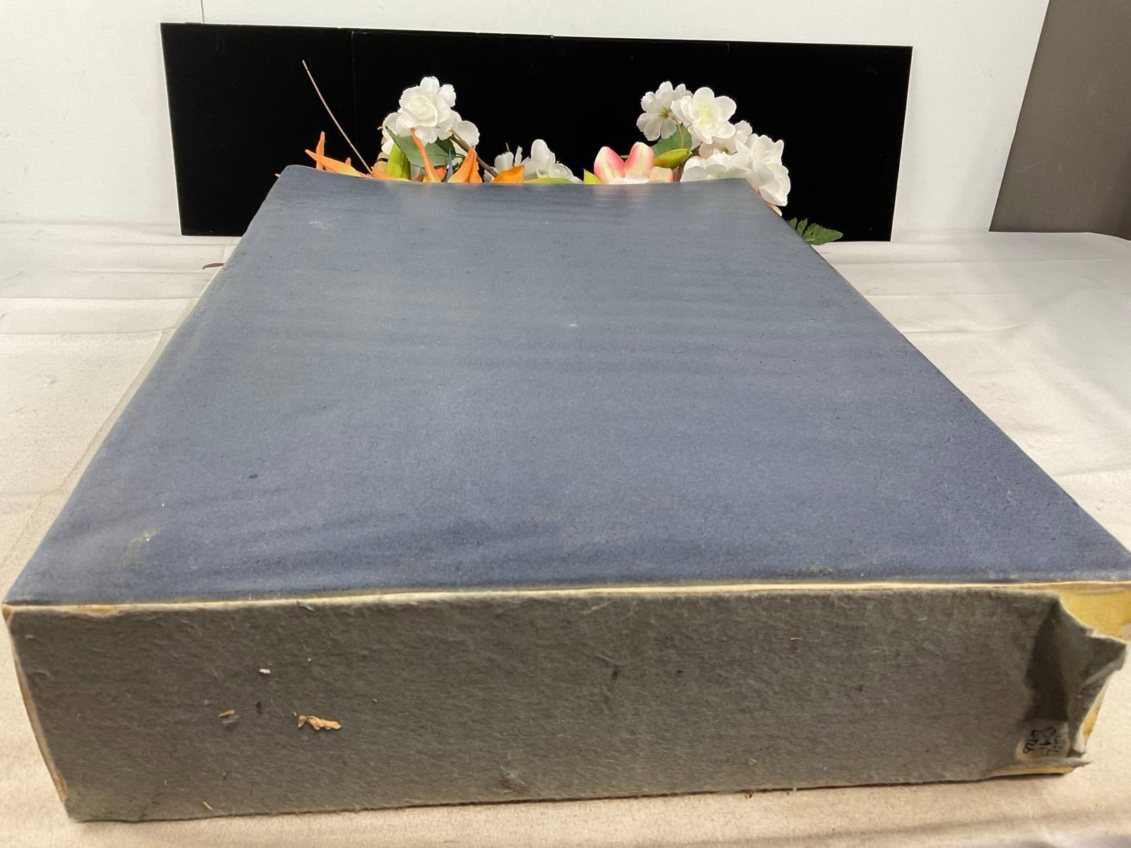 Tall Thin Purply Stoneware Planter, 29h x 16w x 5d inches w/faux floral arrangement - 4