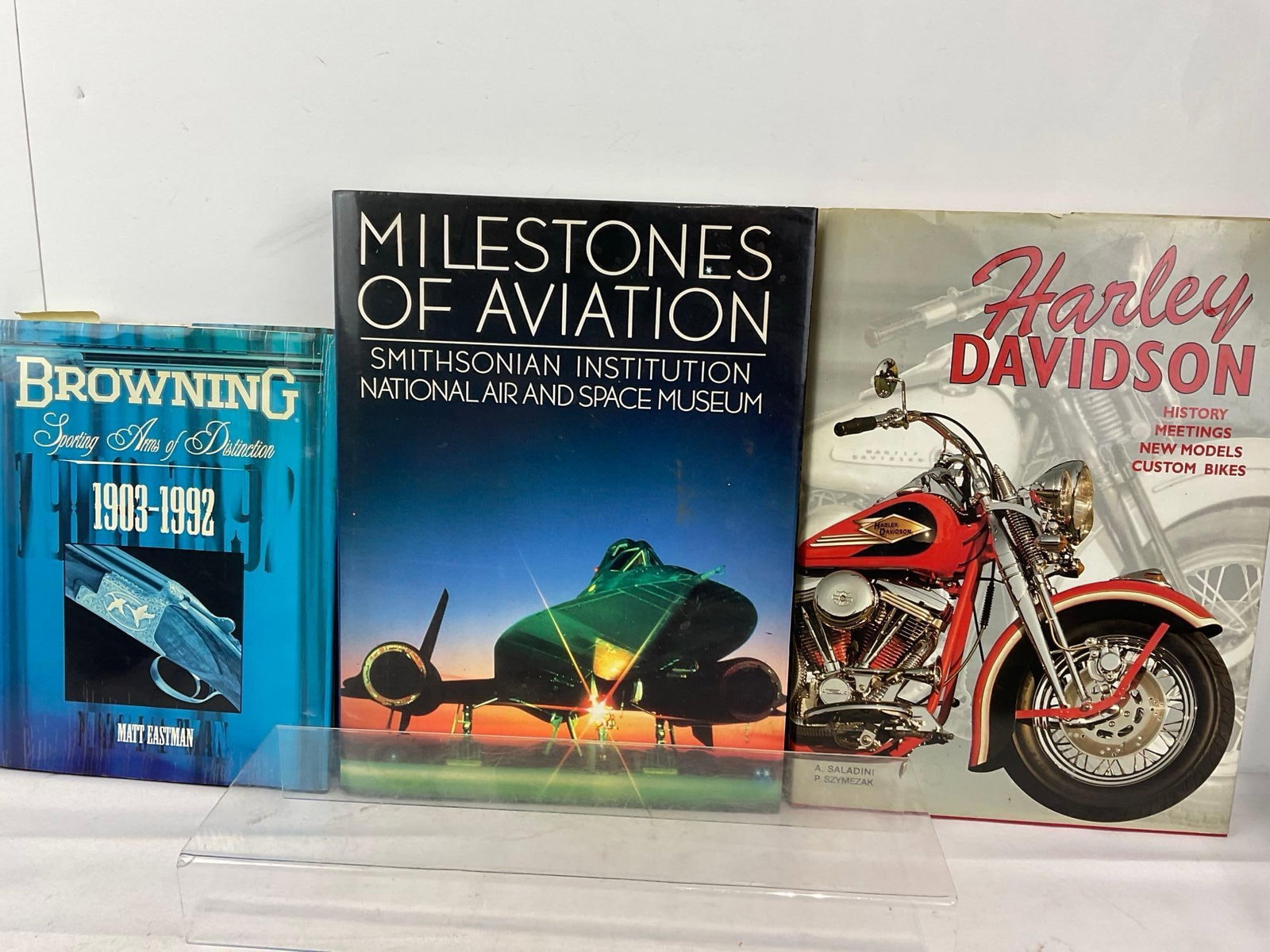 3x Books, Browning, Milestones of Aviation, Harley Davidson, & Ornate Belt & Buckle - 6
