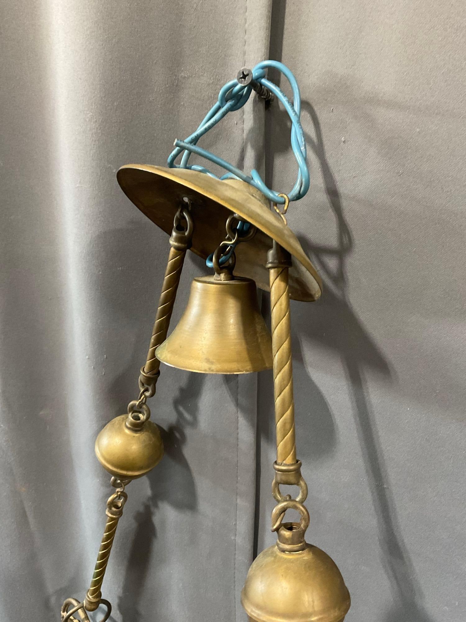 Antique Brass Hanging Oil Lamp, w/crystal prisms, P&A Risdon MFG Co Danbury Ct, approx 16 inches - 2