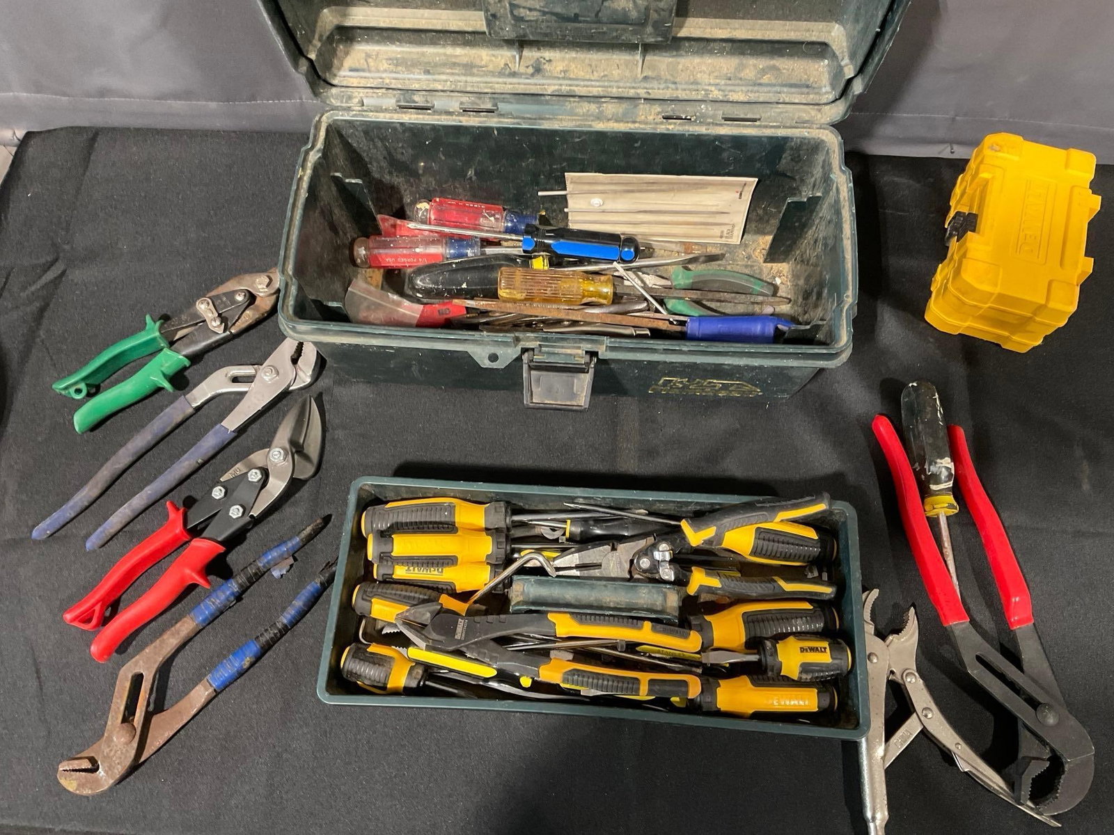 Toolbox w/DeWalt Screwdrivers, Pliers, Drill Bits, Tin Snips & more - 4