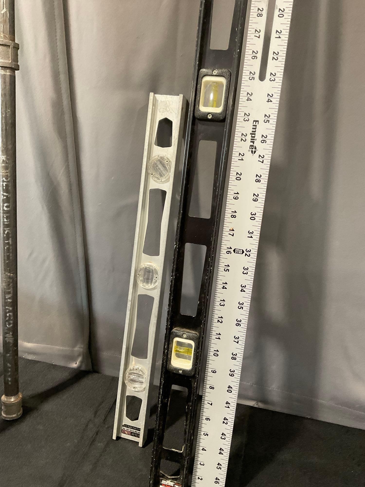 Empire 48 inch Heavy Duty T-Square, pair of Pony Pipe Clamps, 2 Aluminum Empire Levels - 3