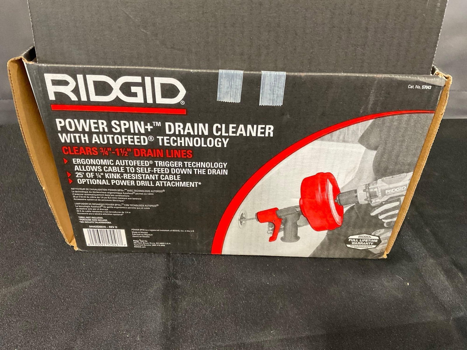 Ridgid Power Spin Drain Cleaner, Electrical Supplies, Retractable Cord Reel, 3 plug, white/black - 5