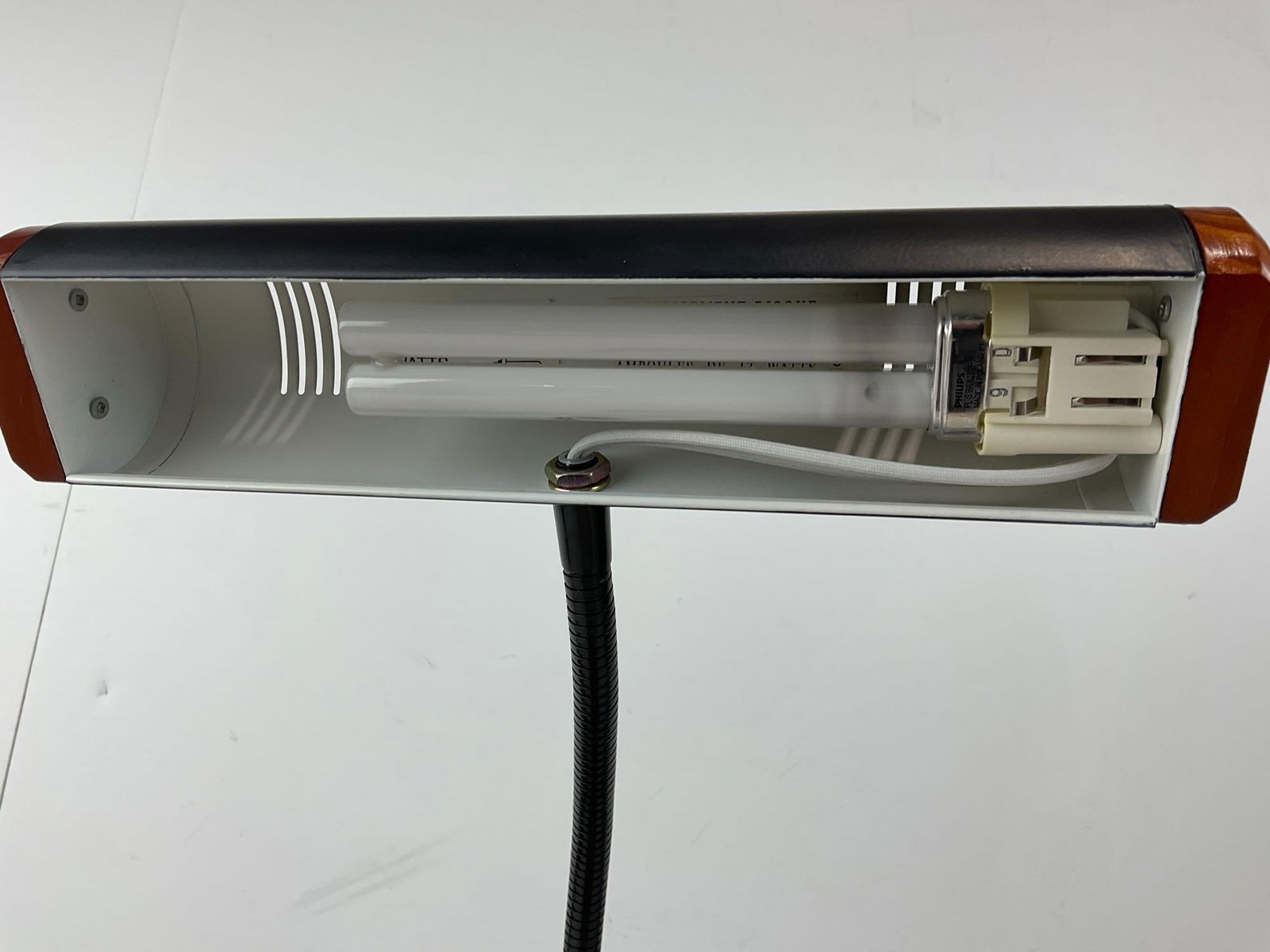 Desk Lamp w/Bendable Neck, Wood & Black Metal design, 13h x 11w x 7d inches, tested & working - 2