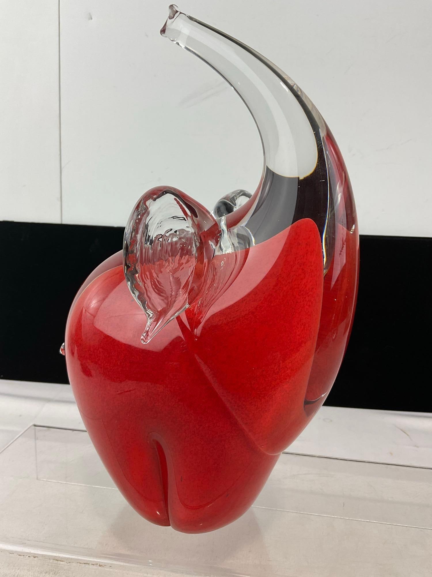 Murano Style Red & Clear Art Glass Elephant piece, 12x8x7 inches - 3