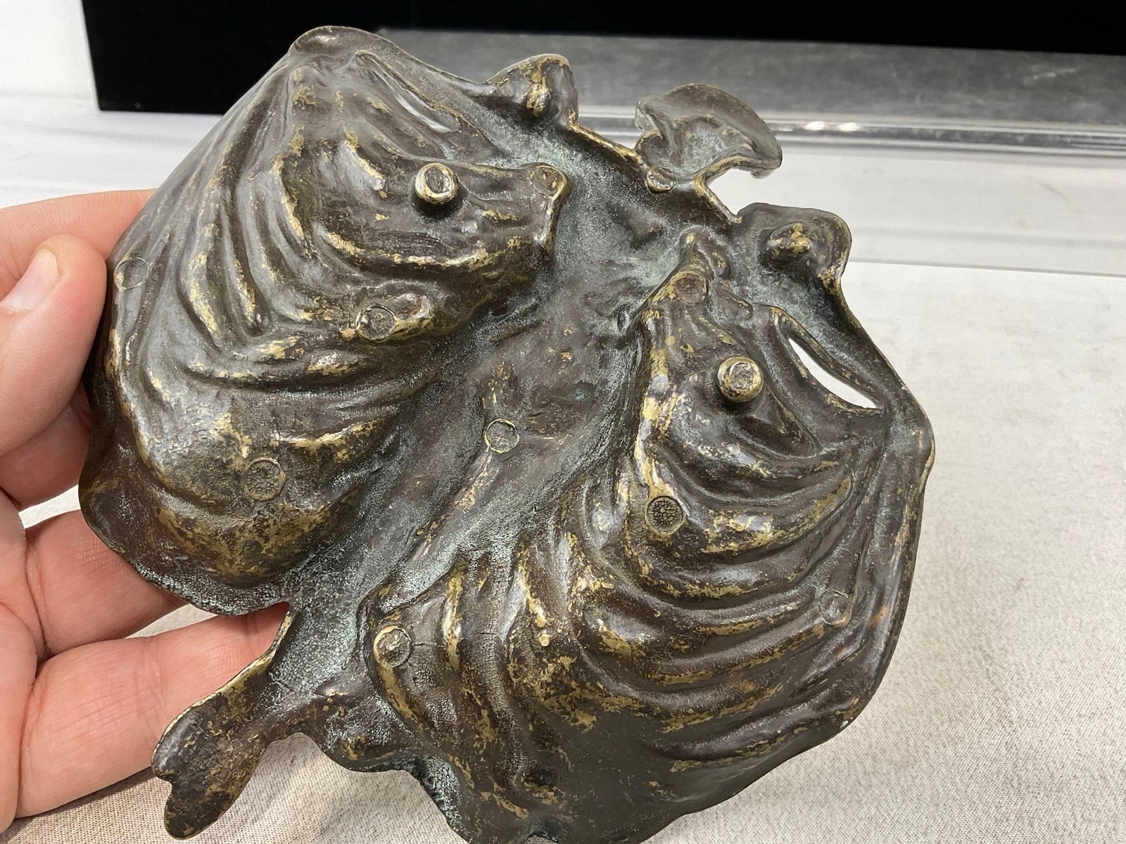 Art Nouveau style Bronze Pin Dish, Dancing Lady w/outstretched dress, 7x7 inches - 3