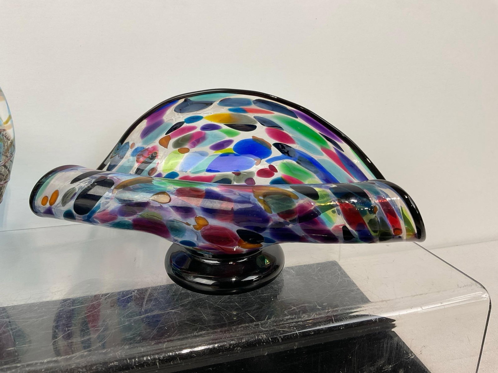 Pair of Studio Art Glass Pieces, Hand Blown, Multicolored Handkerchief Vases - 3