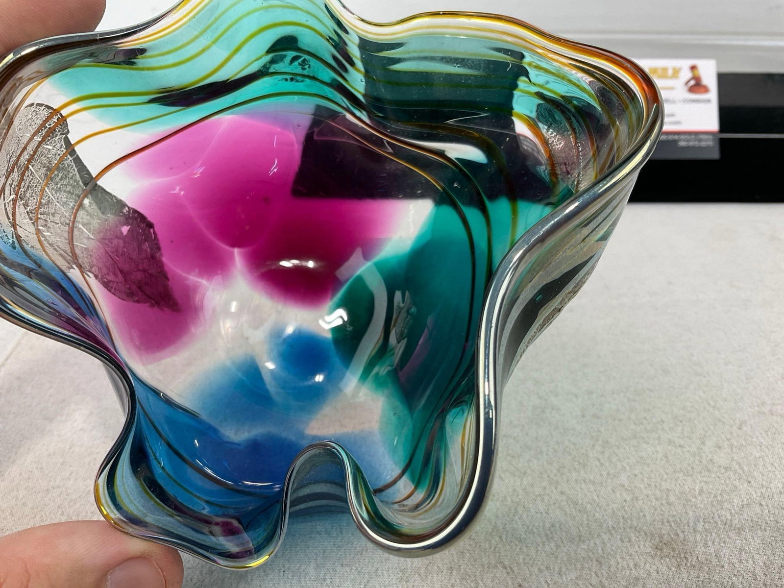 Pair of Studio Art Glass Pieces, Hand Blown, Multicolored Handkerchief Vases - 6