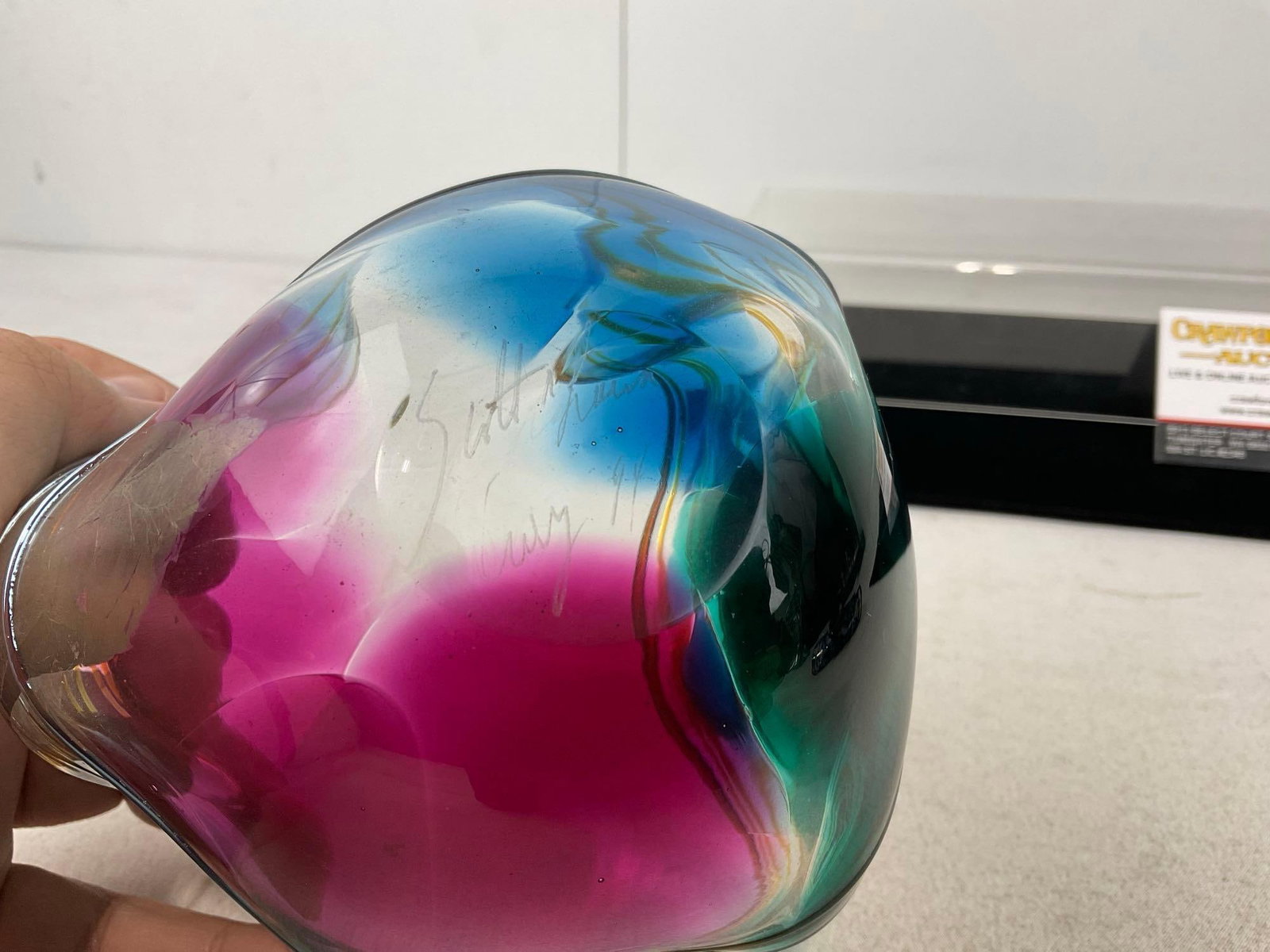 Pair of Studio Art Glass Pieces, Hand Blown, Multicolored Handkerchief Vases - 7