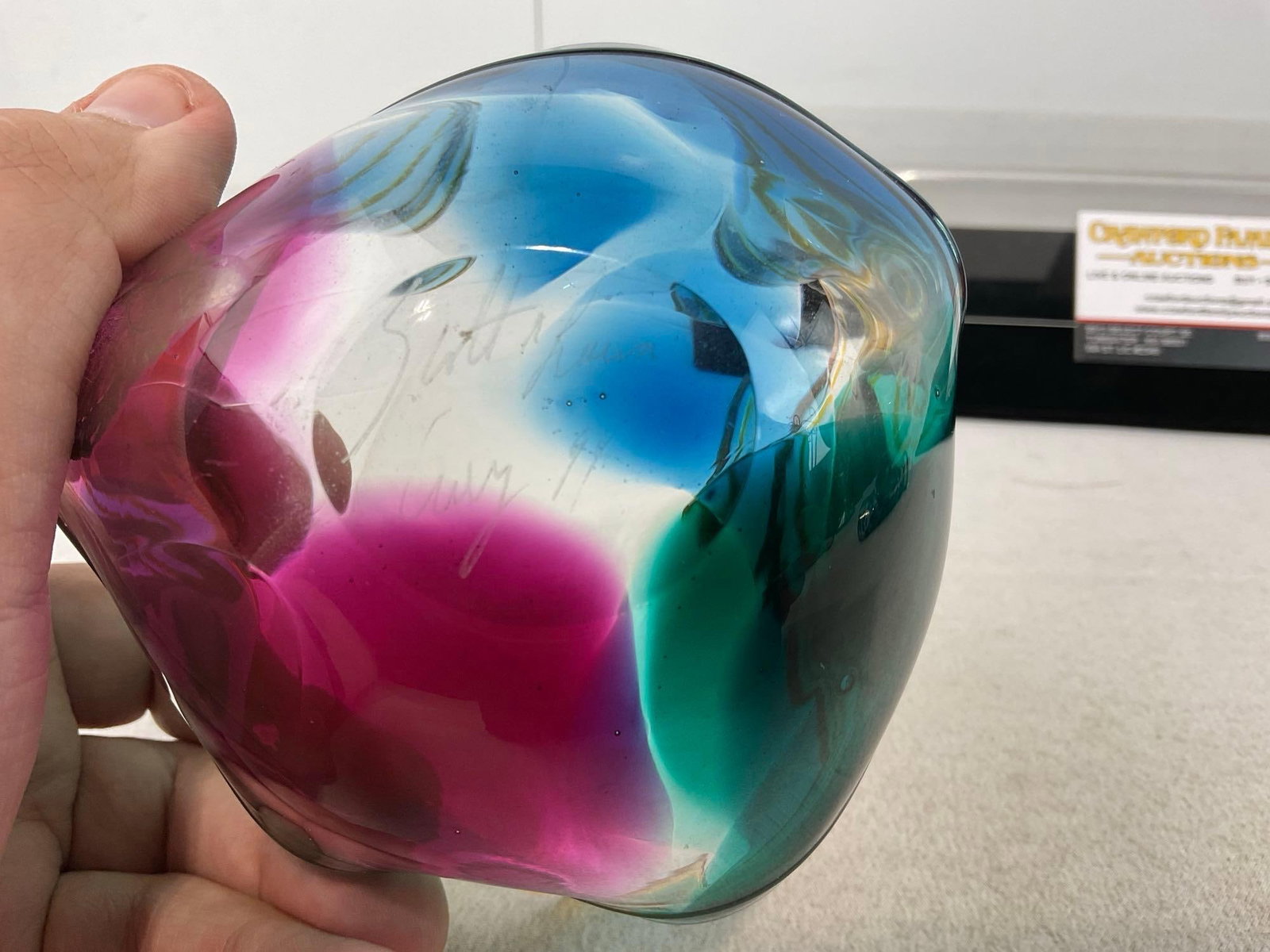Pair of Studio Art Glass Pieces, Hand Blown, Multicolored Handkerchief Vases - 8